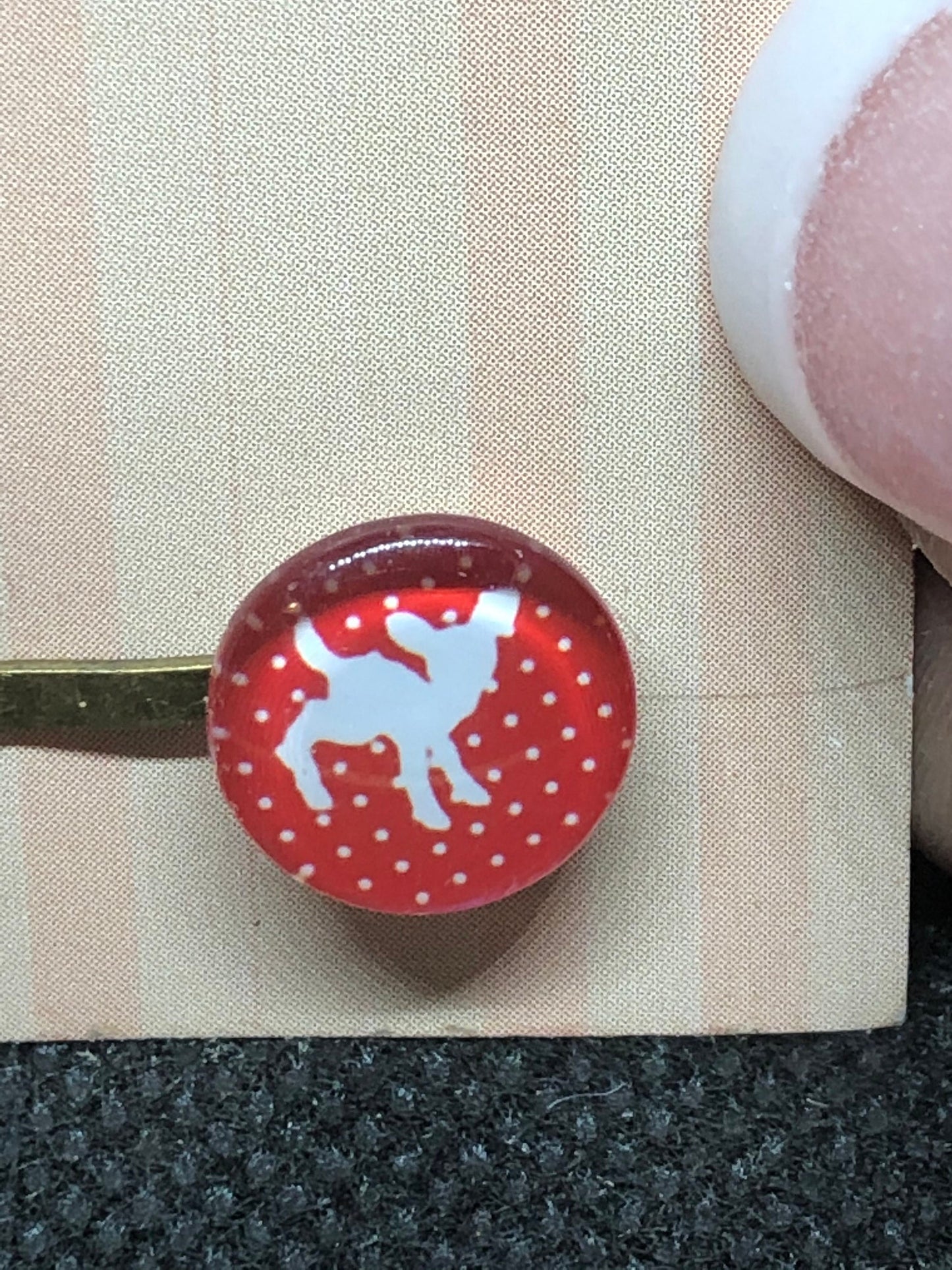 Cute Pair Bambi red polka dot Girls hair grips slide. Set of 2 Vintage kitsch retro l