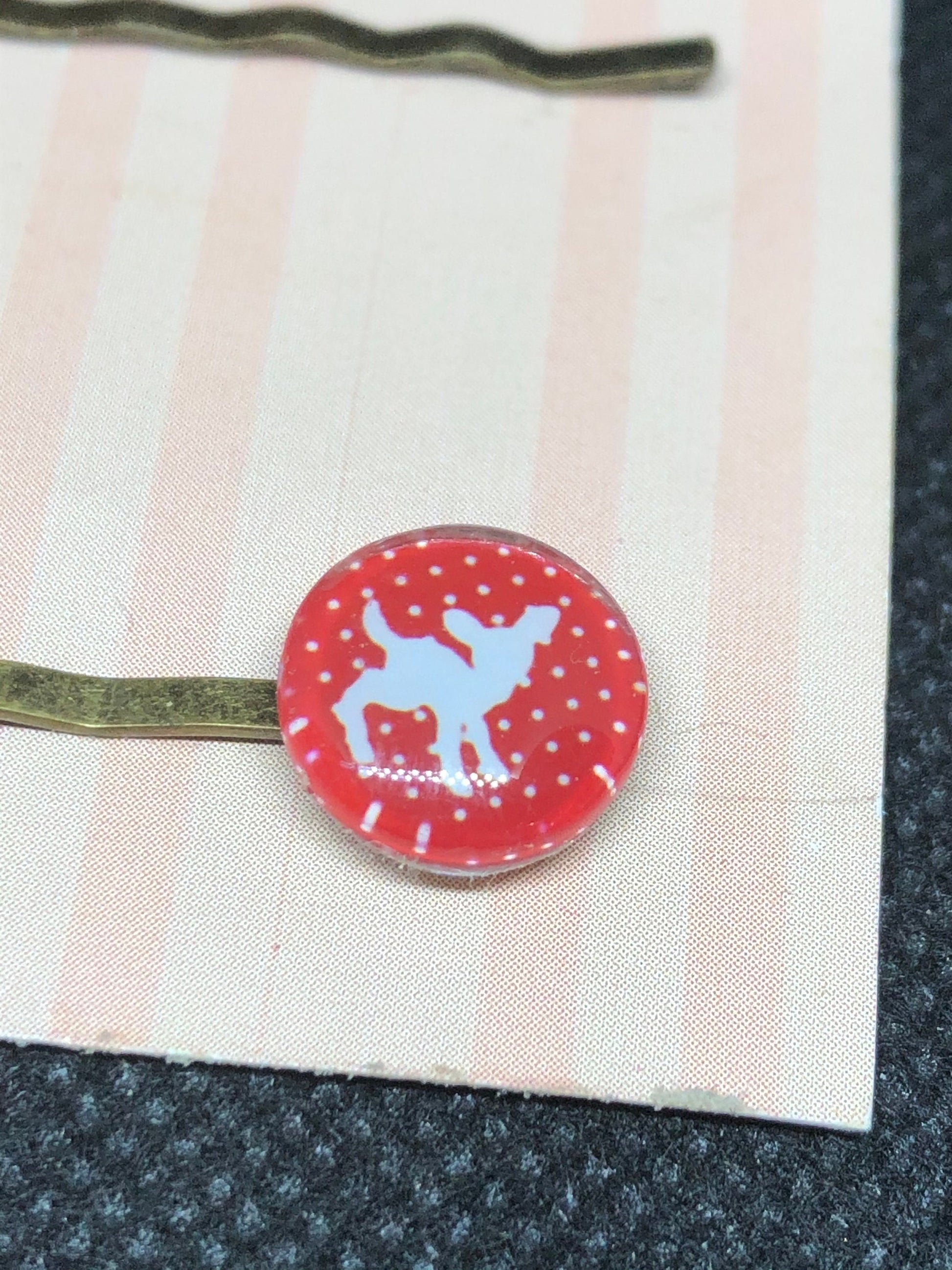Cute Pair Bambi red polka dot Girls hair grips slide. Set of 2 Vintage kitsch retro l
