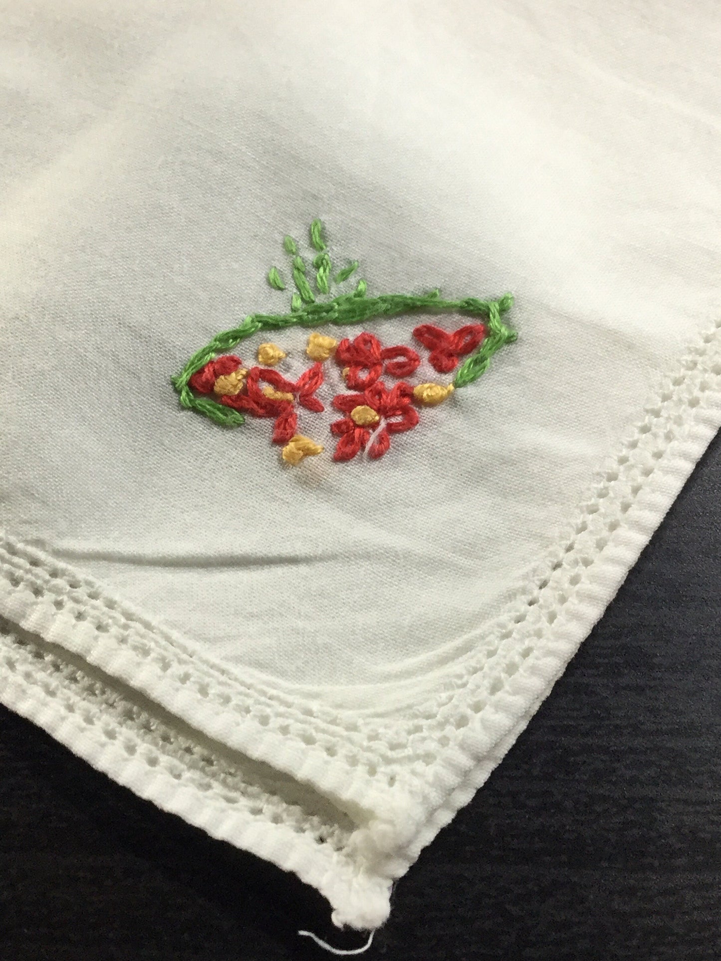 Vintage red green orange Floral Ditsy Cotton linen Handkerchief