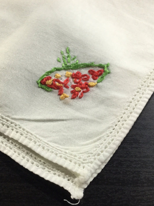 Vintage red green orange Floral Ditsy Cotton linen Handkerchief