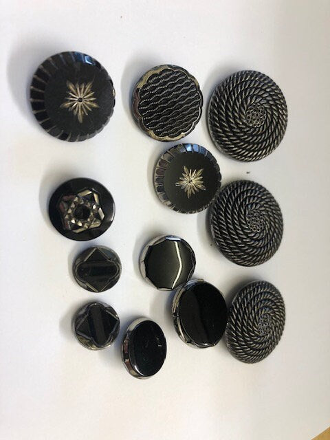 job lot x 11 mixed Antique Vintage Cut Glass Black French Jet Art Deco Edwardian Victorian Sewing Buttons