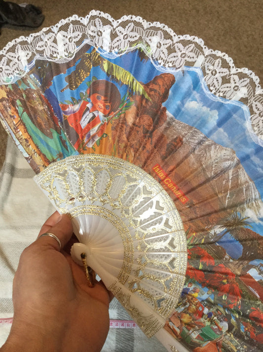 Spanish Fabric Handheld Hand Fan Souvenir of Canary Islands