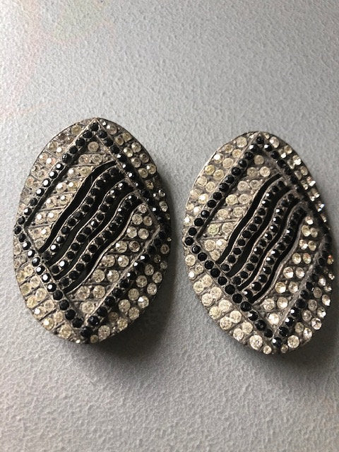 pair pave Set black & Clear Glass Diamante Belt Buckles shoe clips