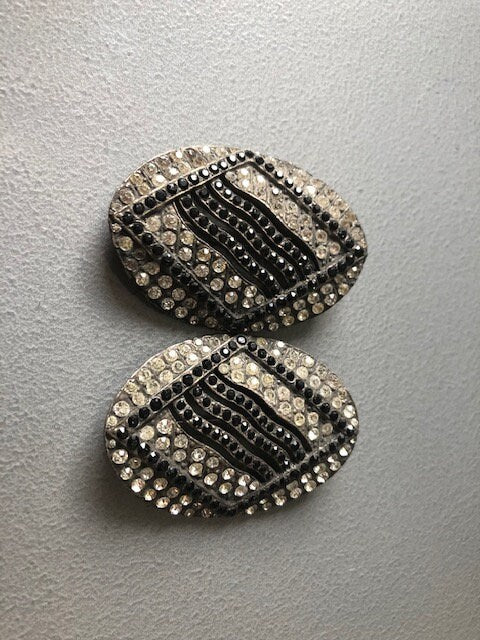 pair pave Set black & Clear Glass Diamante Belt Buckles shoe clips