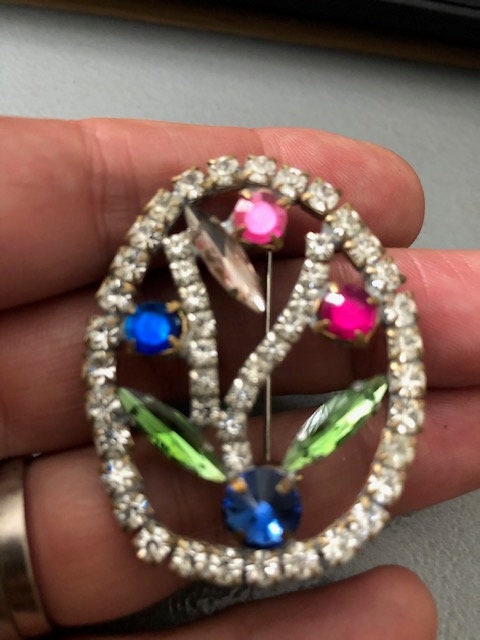 Czech Rainbow Rhinestone diamante paste Floral Brooch