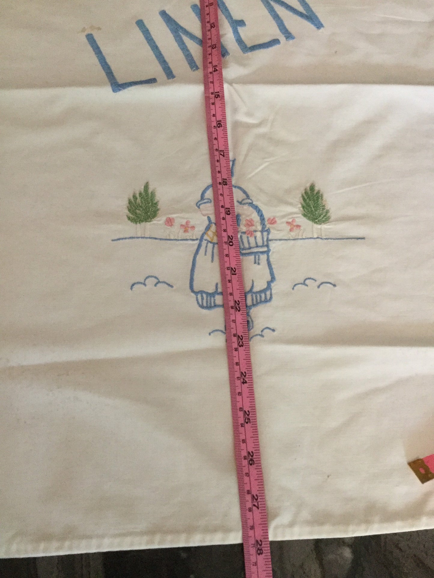 Vintage white cotton embroidered linen laundry bag or lingerie case drawstring kit bag crochet lace