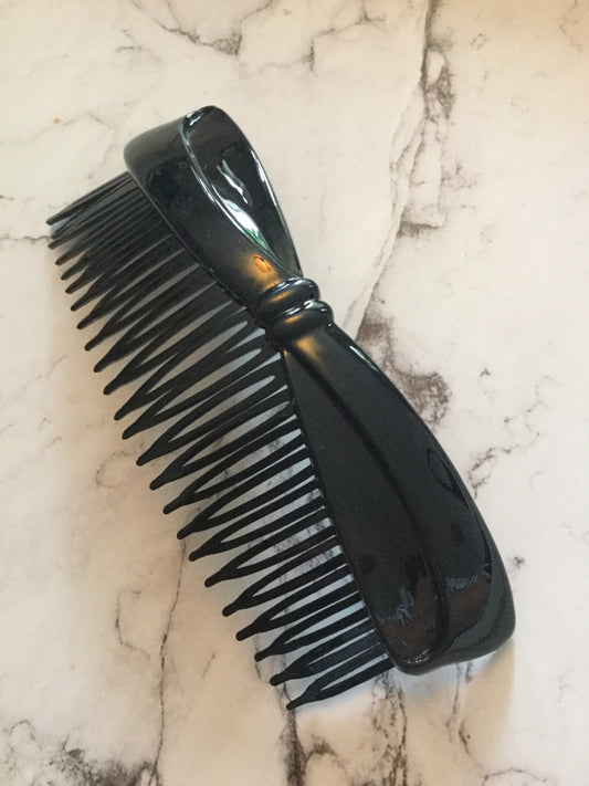Vintage wide 11.5cm black big bow plastic hair slide comb