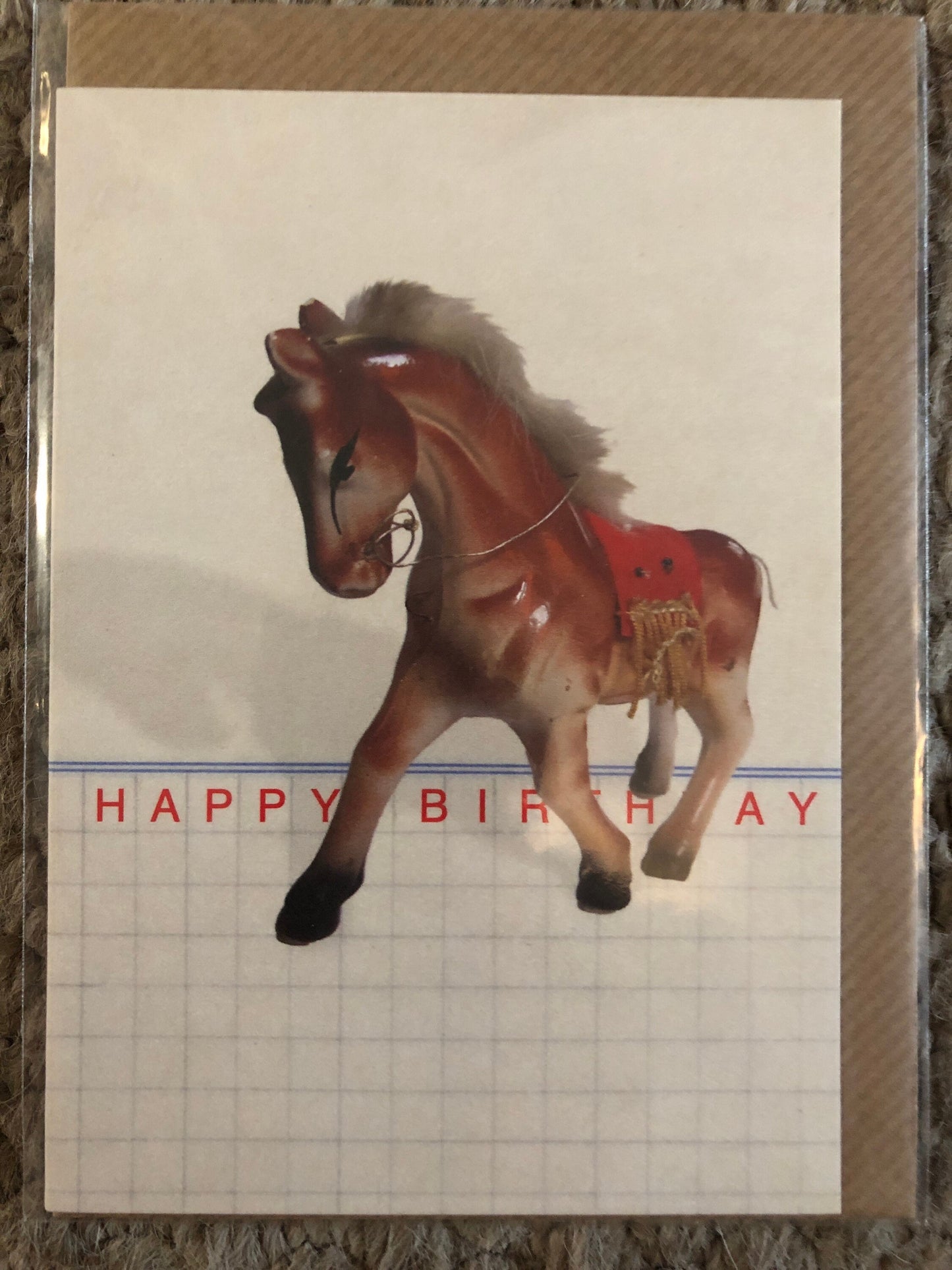 Vintage retro kitsch happy birthday card 1950s 1960s ceramic horse pony card