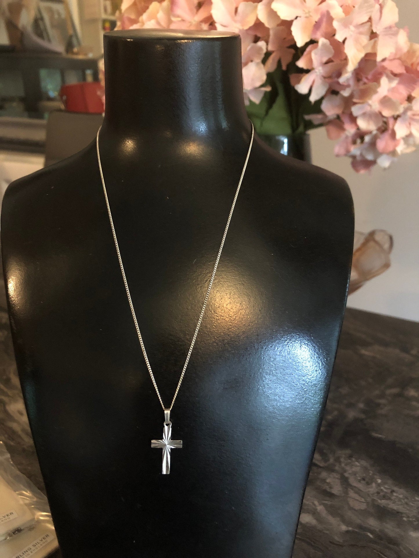 Sterling 925 silver religious cross pendant and chain