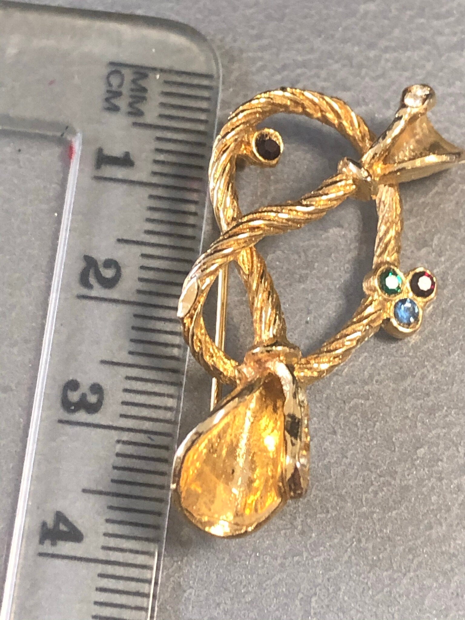 sapphire blue diamanté paste gold rope knot brooch