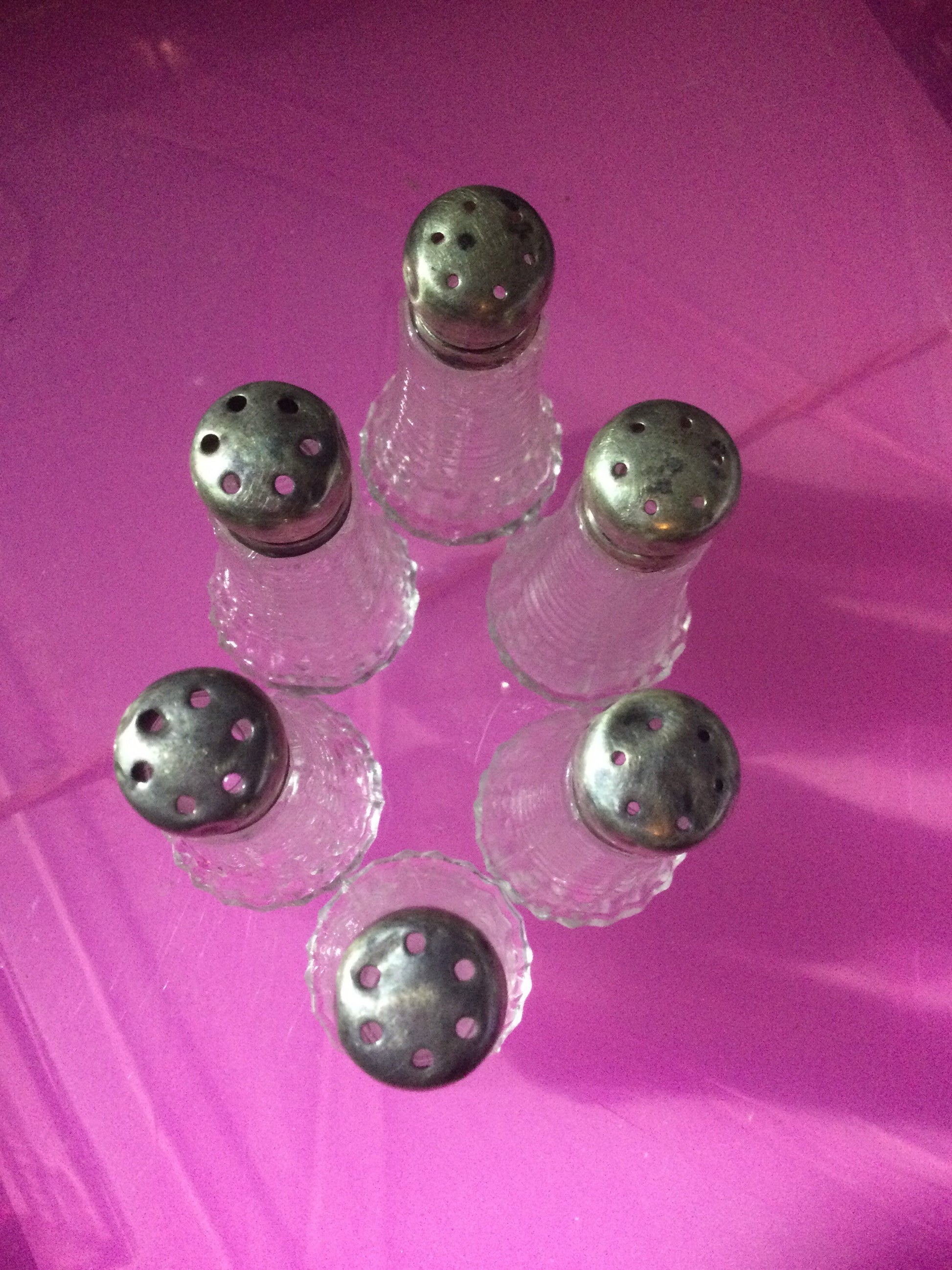 Set of 6 vintage retro sterling silver topped individual salt and pepper pots