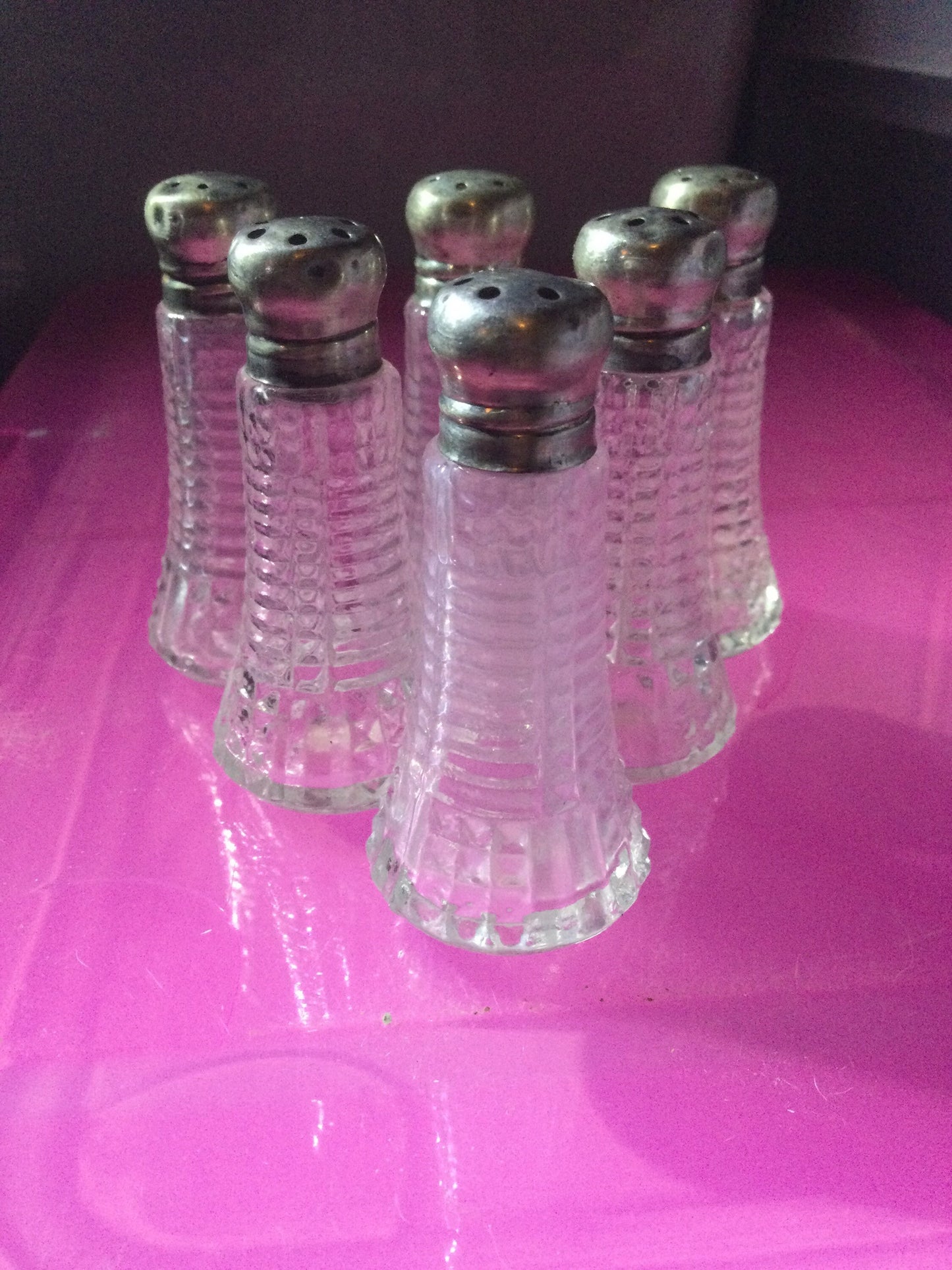 Set of 6 vintage retro sterling silver topped individual salt and pepper pots