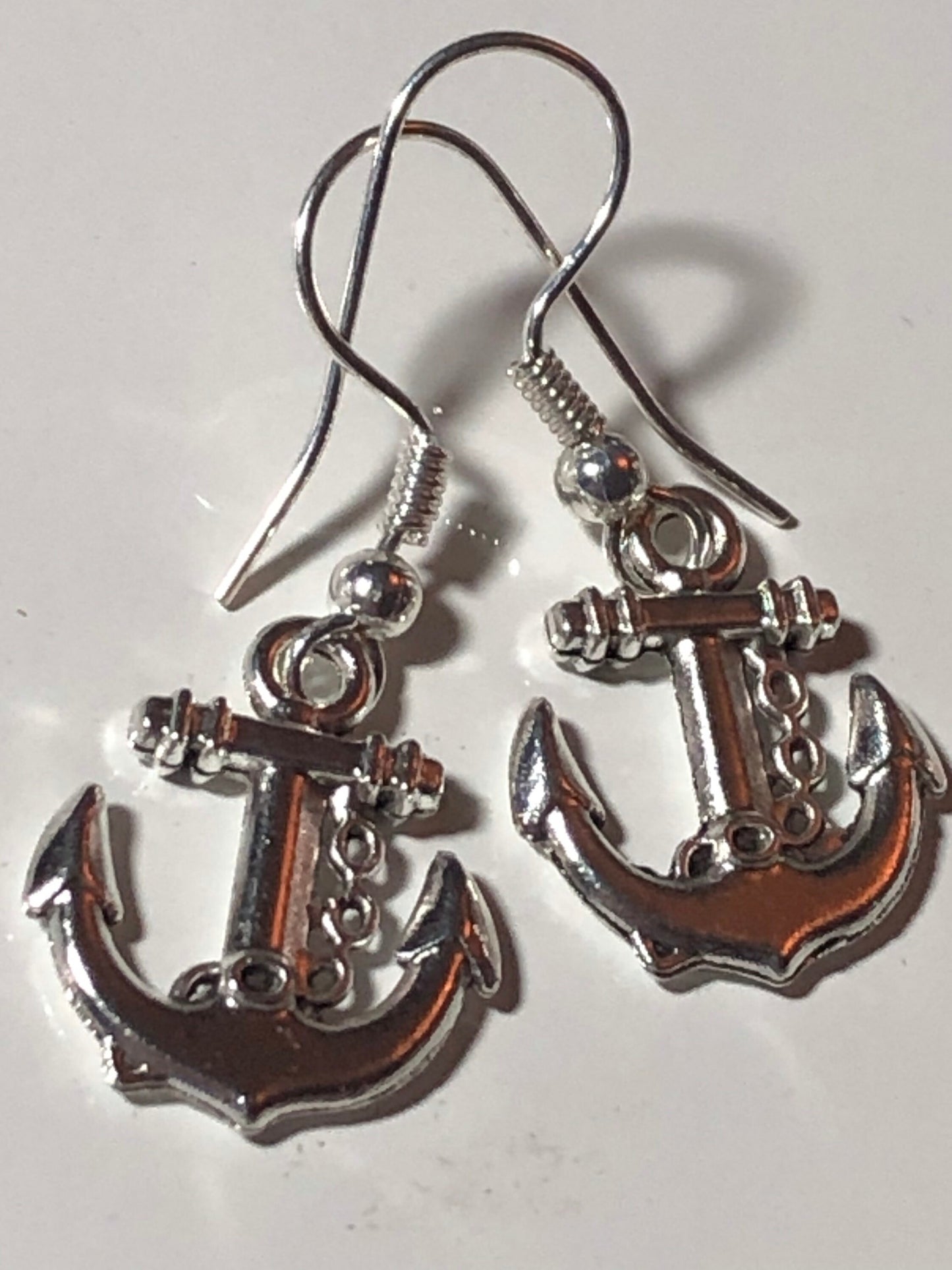 silver tone nautical anchor small drop earrings