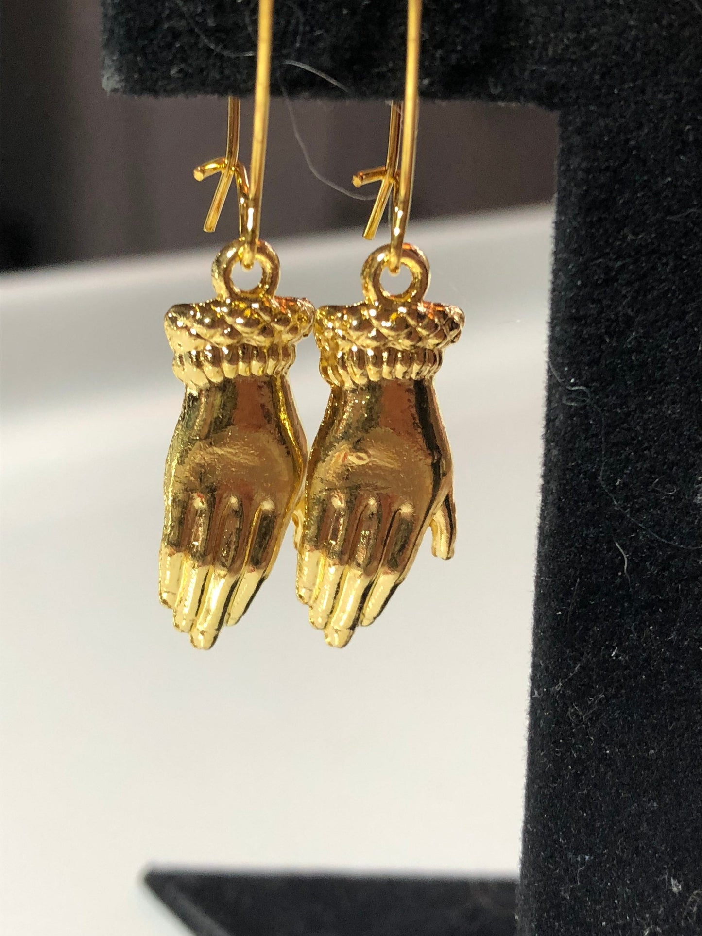 gold tone elegant ladies hand drop earrings pierced ears