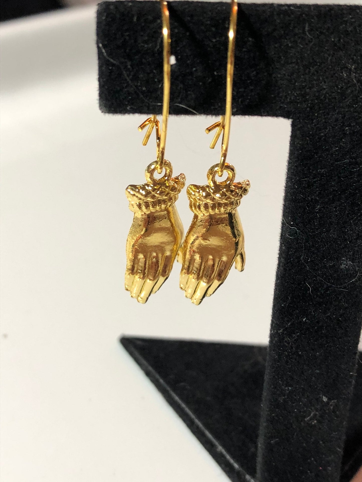 gold tone elegant ladies hand drop earrings pierced ears