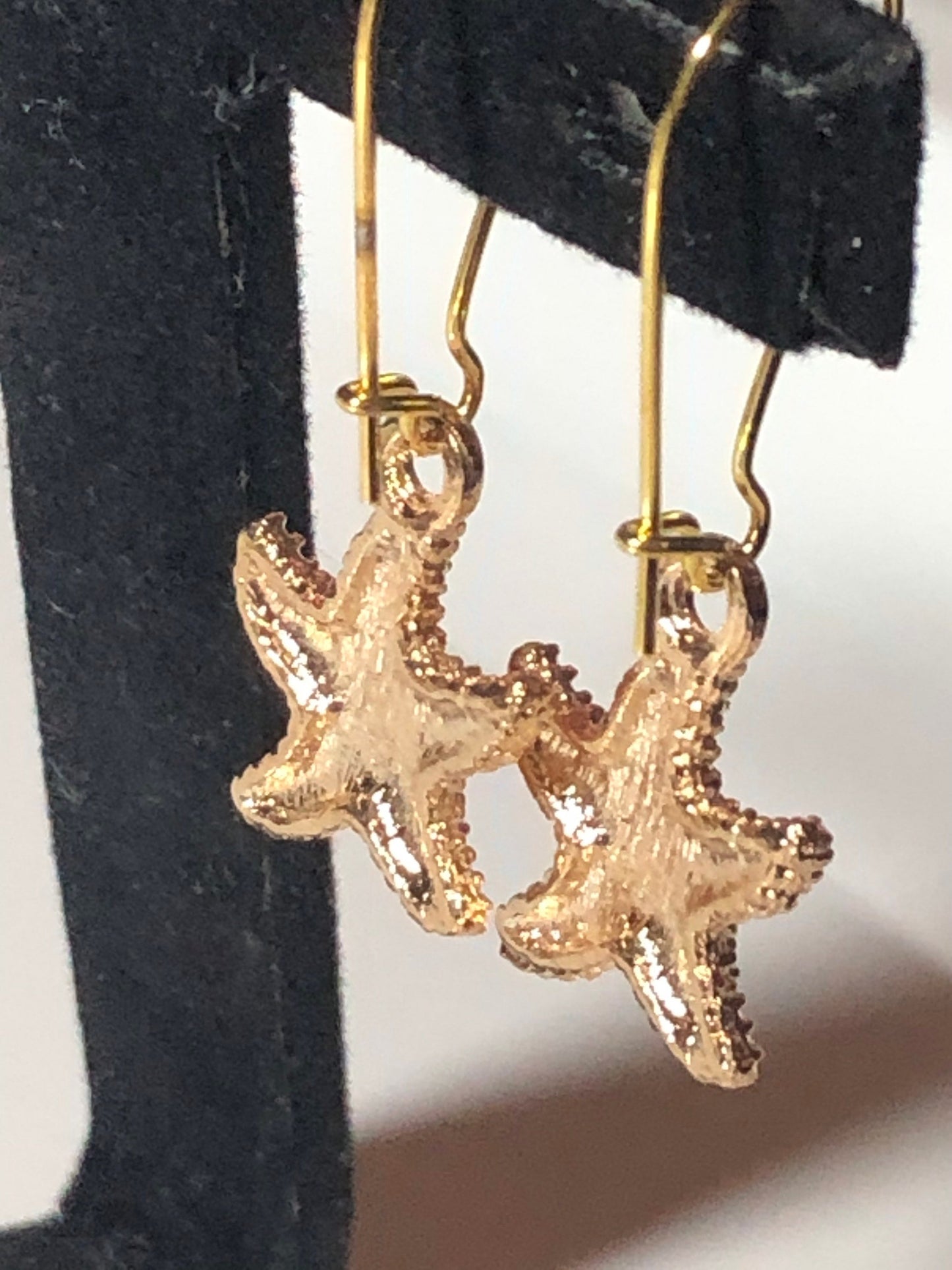 Nautical black enamel starfish small drop earrings pierced ears