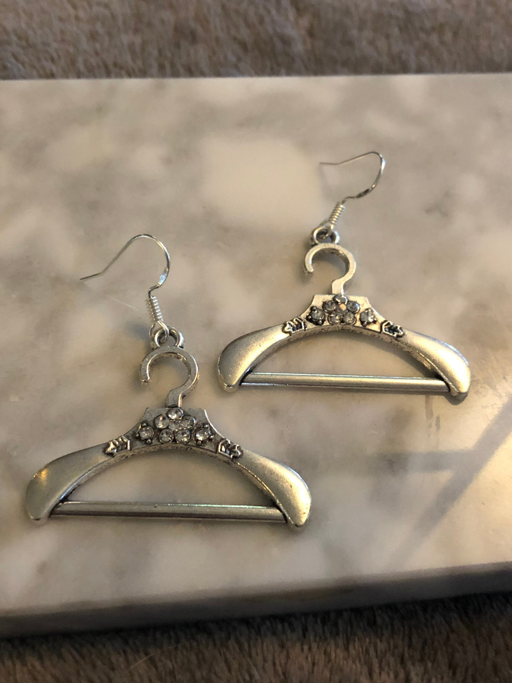 silver tone diamanté coat hanger drop earrings for pierced ears!