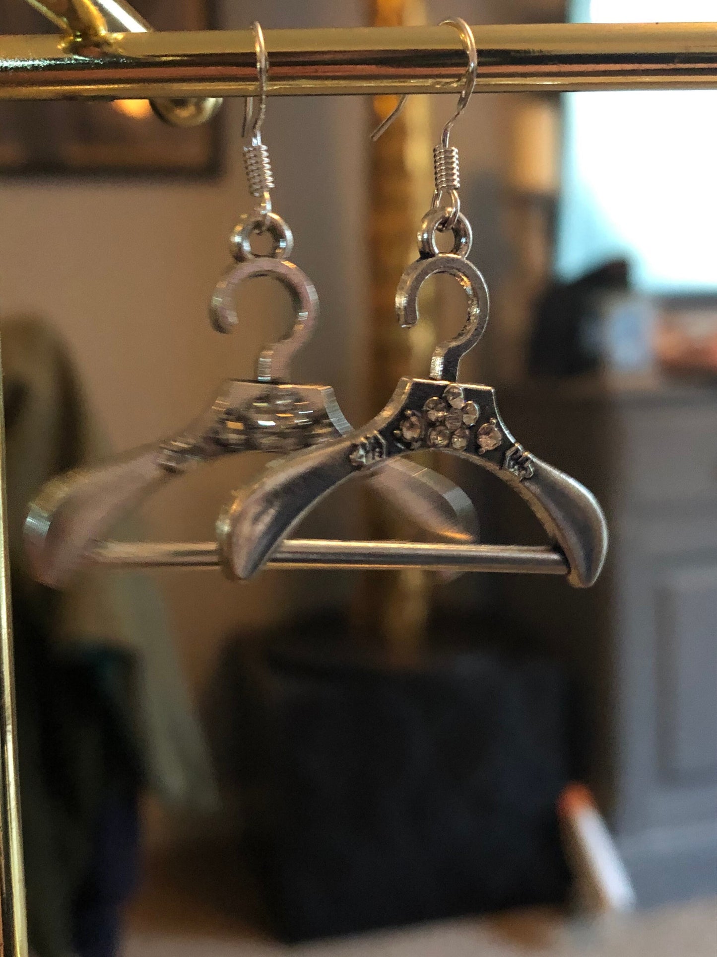 silver tone diamanté coat hanger drop earrings for pierced ears!