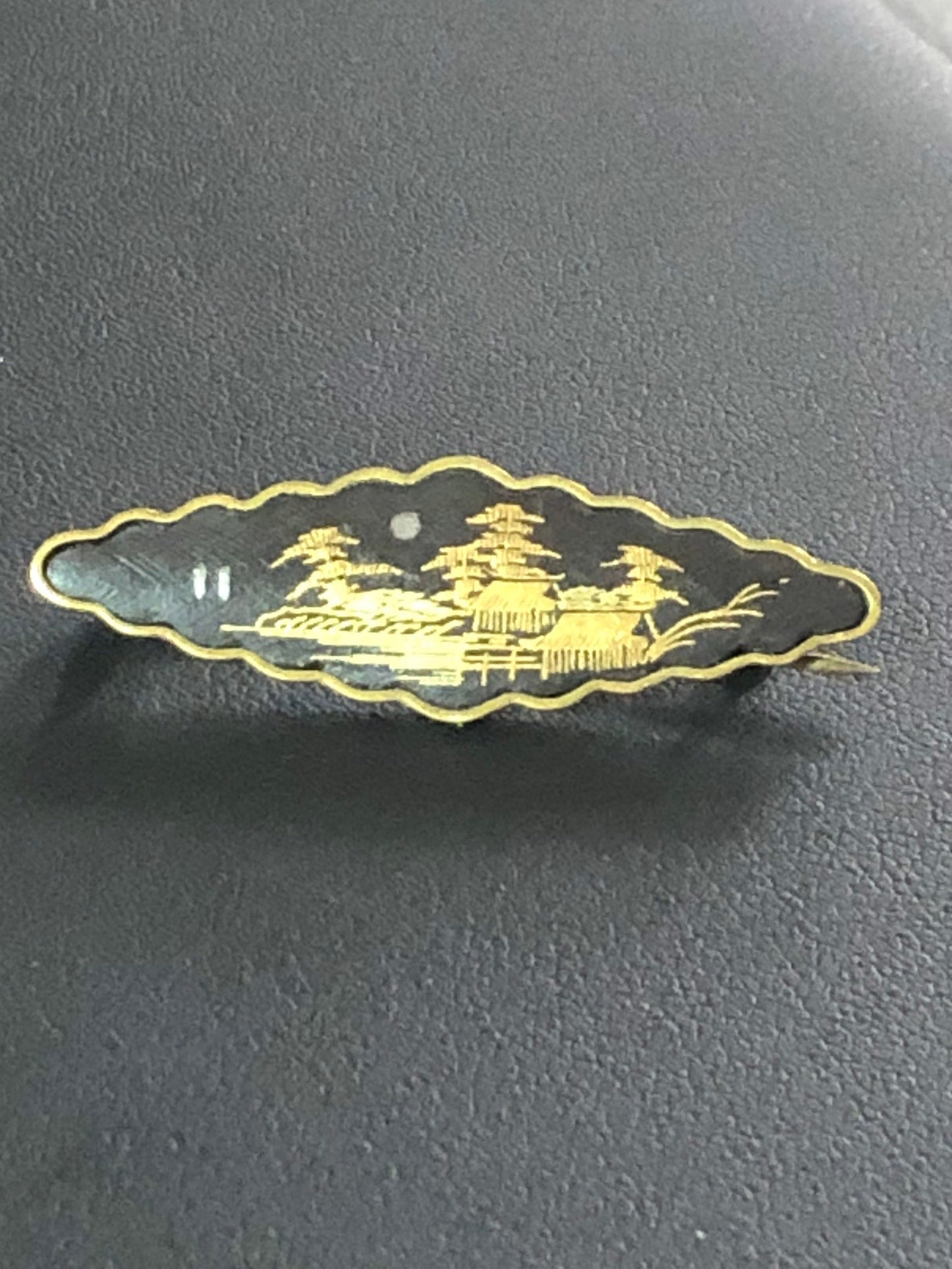 Japanese shakudo hand fan brooch gold black enamel pin brooch from japan