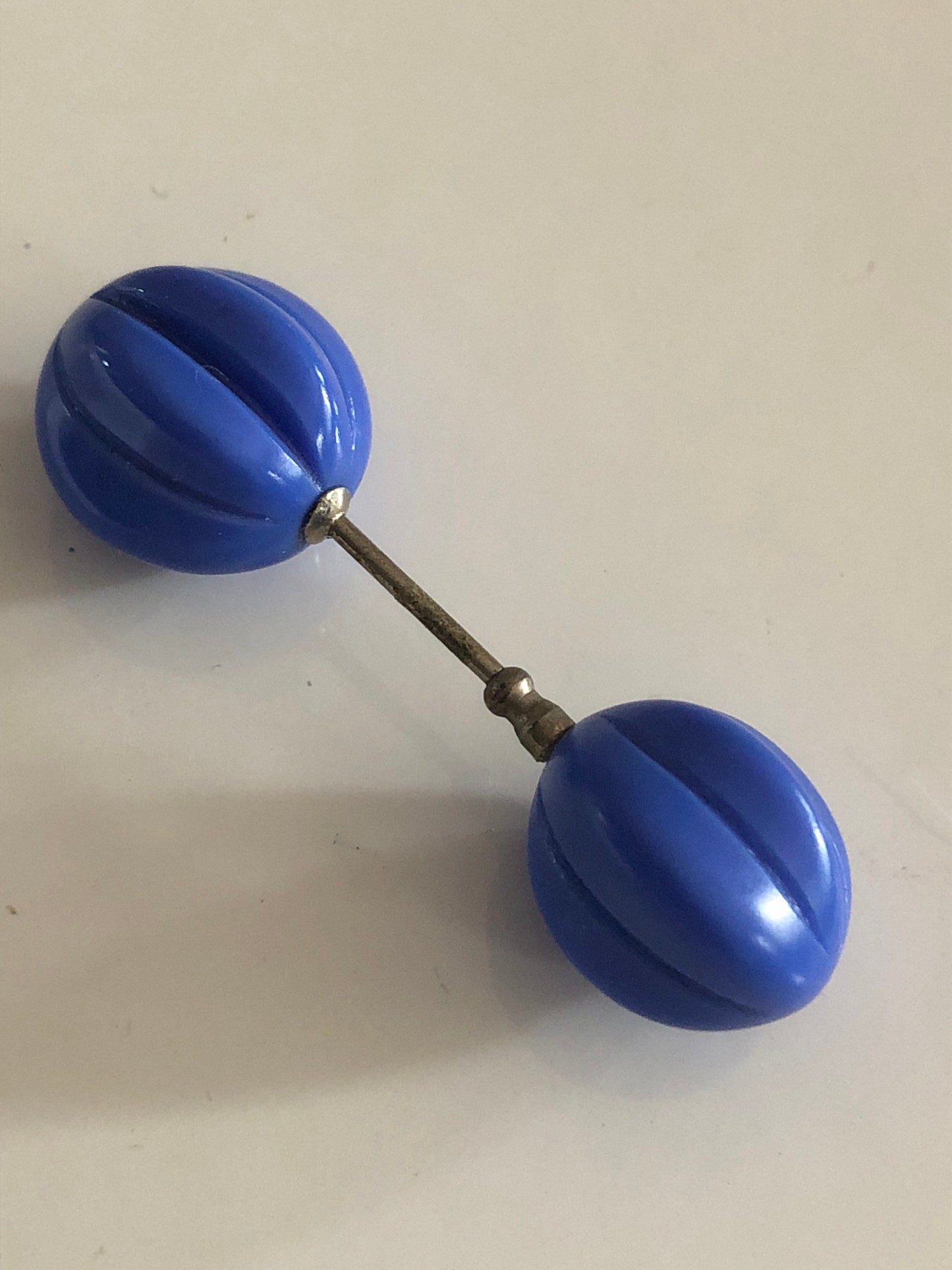 Art Deco early French blue glass double ended threaded pin hat pins hair pin stick pin jabot pin brooch