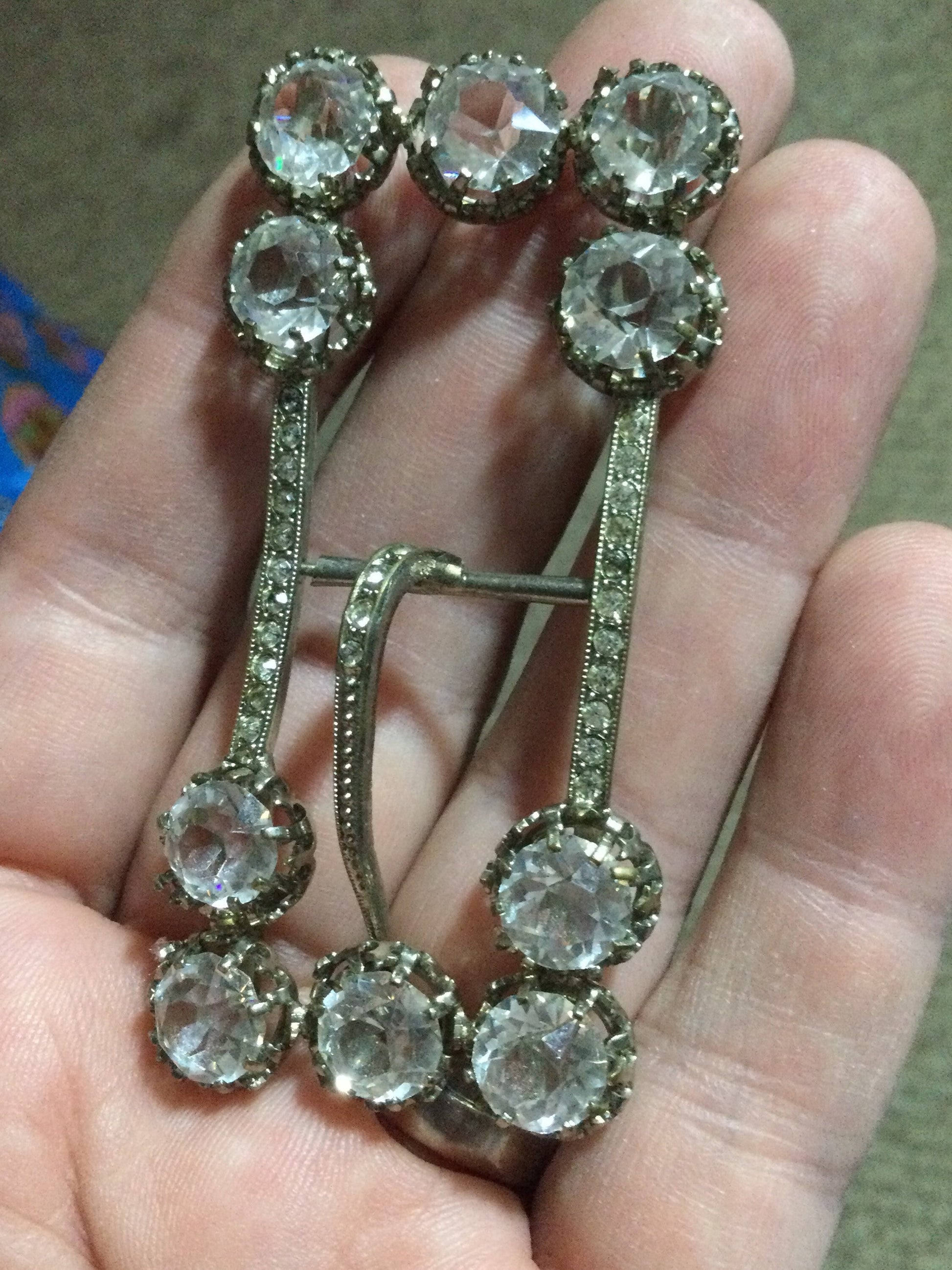 XL long 7cm Antique Art Deco Claw Set Clear Glass Diamante Belt Buckle