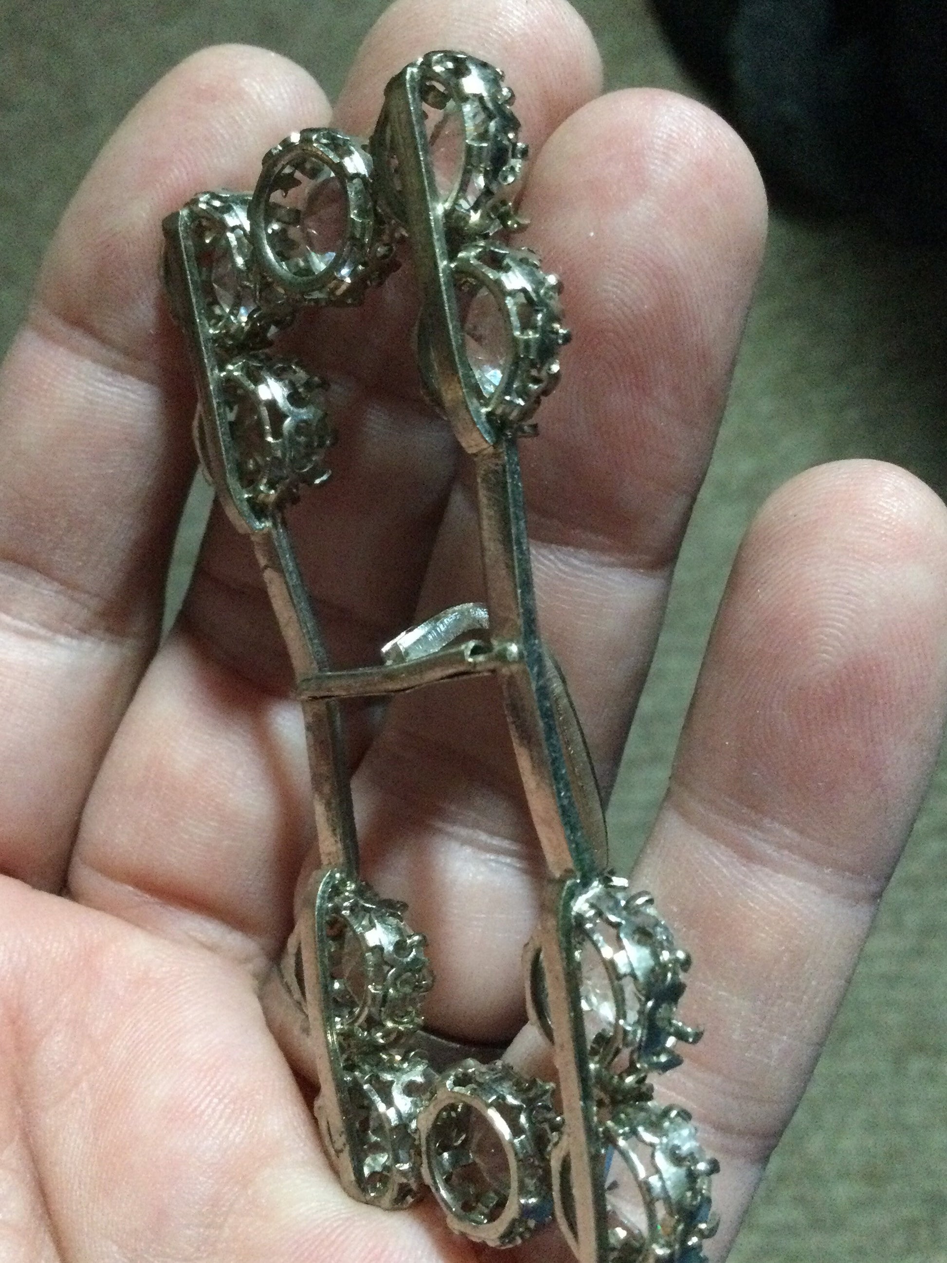 XL long 7cm Antique Art Deco Claw Set Clear Glass Diamante Belt Buckle