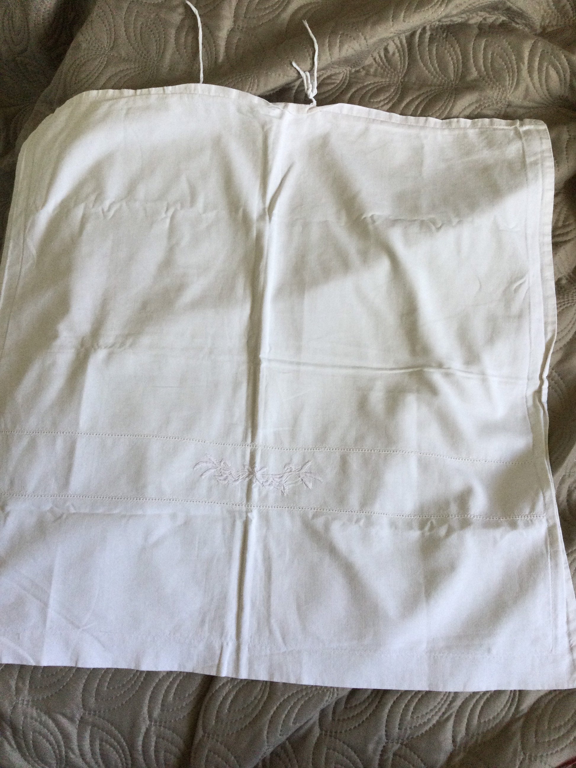 large square pillowcase cover single tie ends embroidered white cotton floral