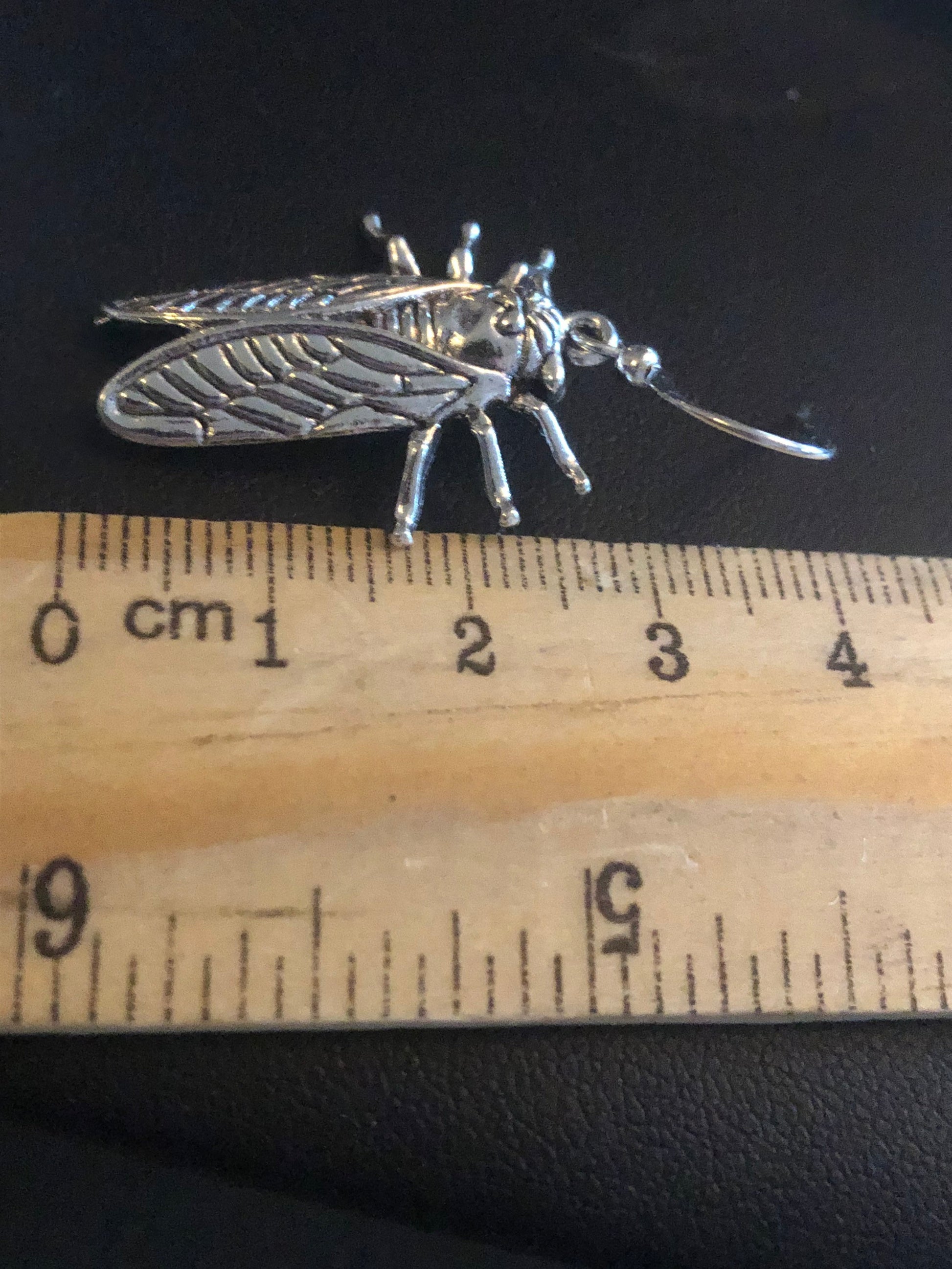 Silver tone Cicada bug insect drop earrings pierced ears