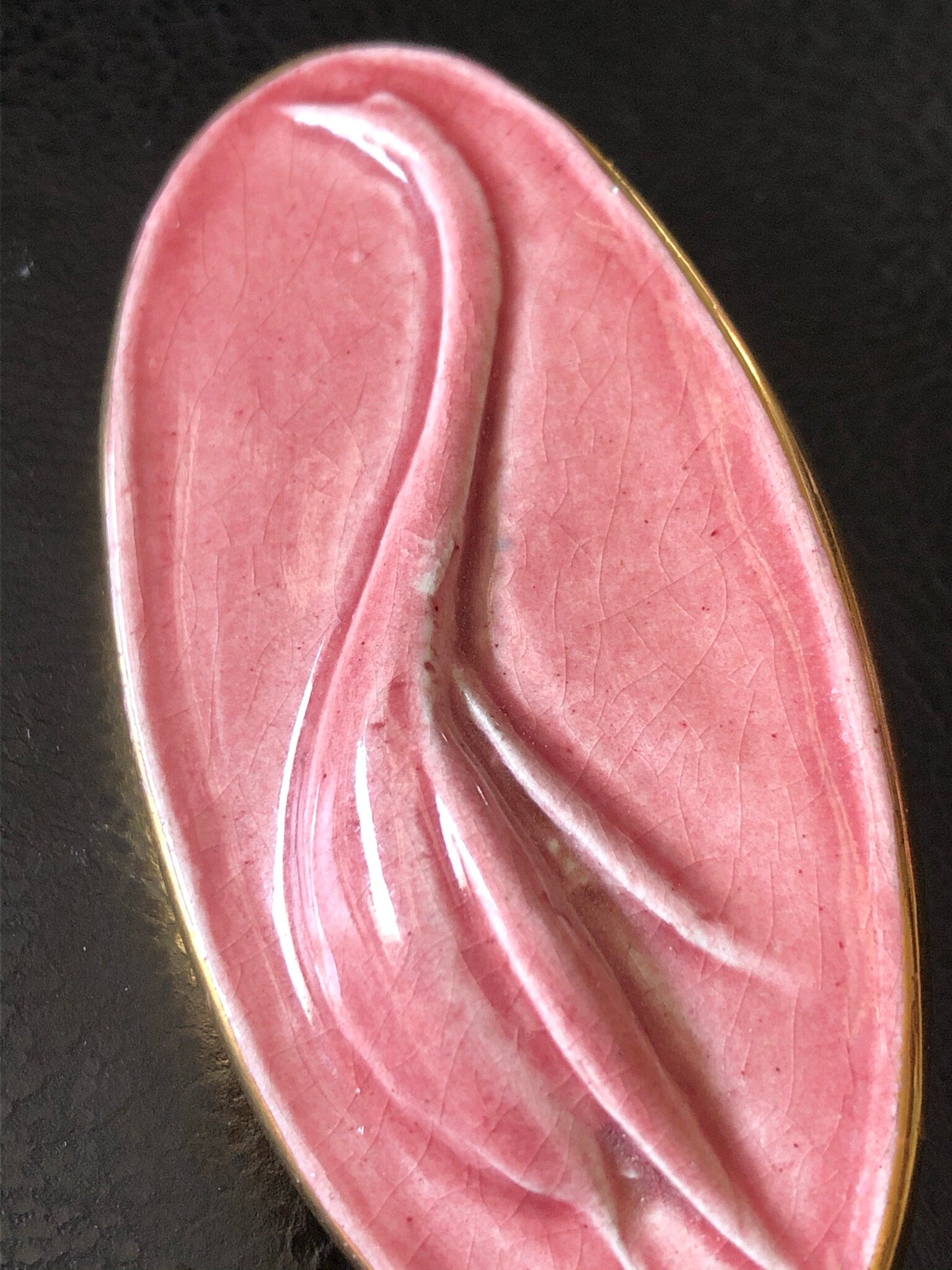 Vintage BOUCHET of jersey artisan pink gold bird pottery swan brooch Channel Islands
