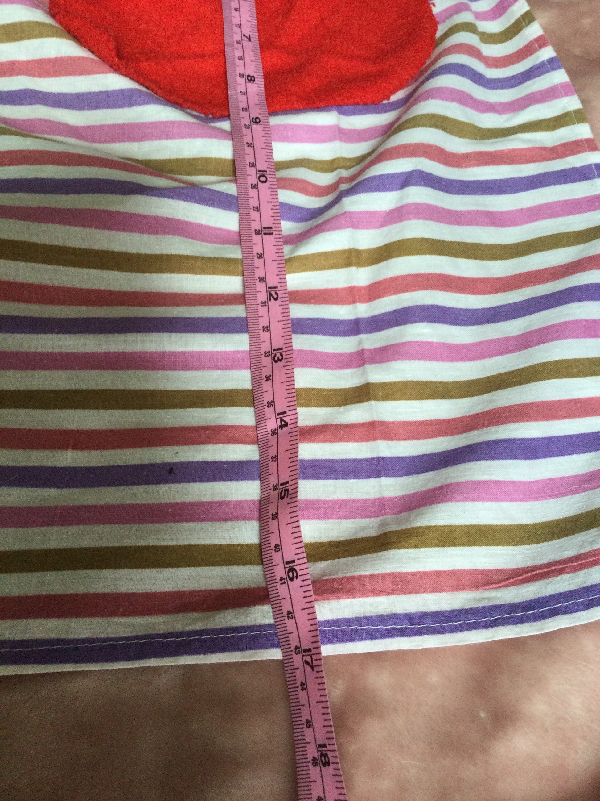Vintage cotton half pinny apron purple khaki striped appliqué Pin stripe design