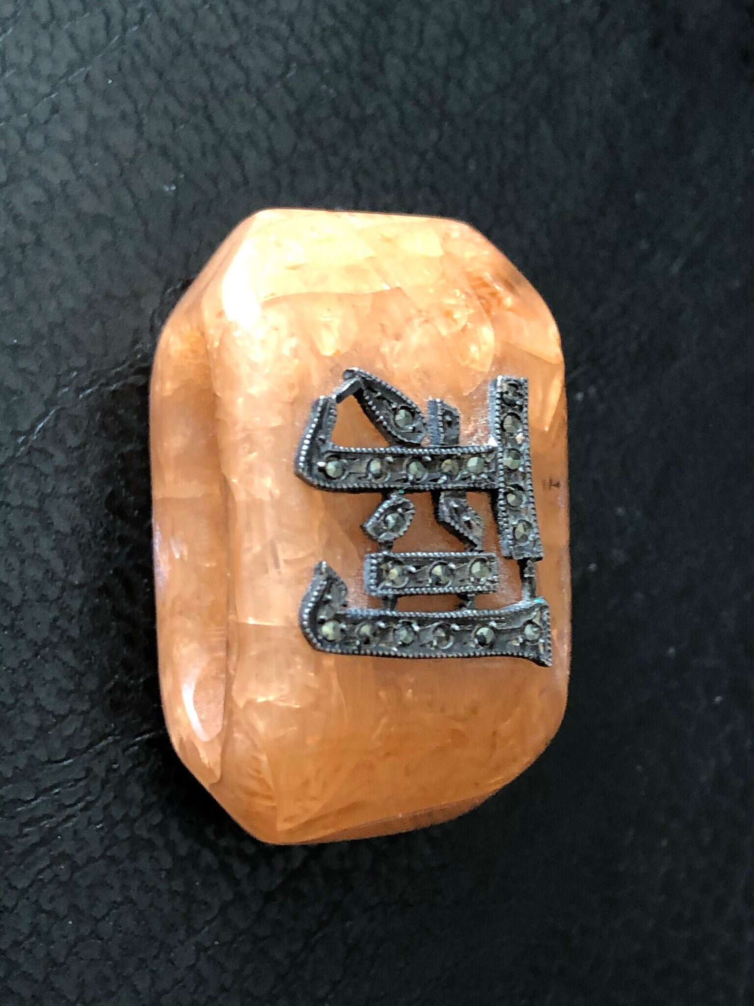 Art Deco Celluloid Early Plastic Scarf Ring lucite marcasite monogram Bakelite
