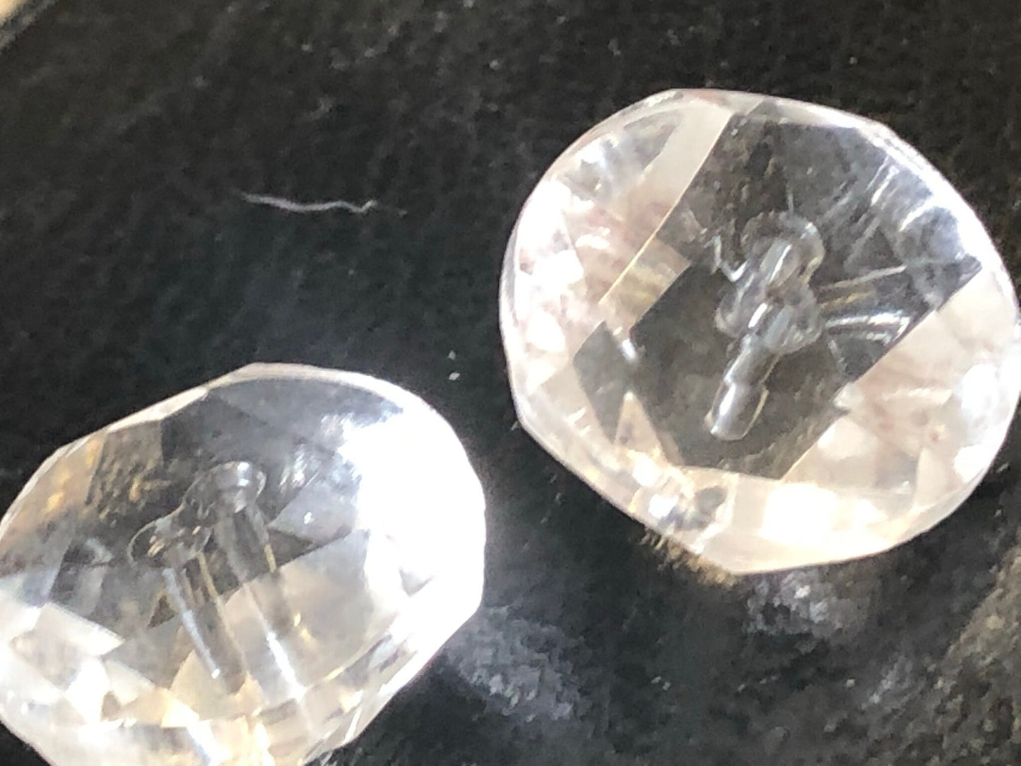 2 x 18mm Antique Clear Cut Glass Art Deco Sewing Buttons