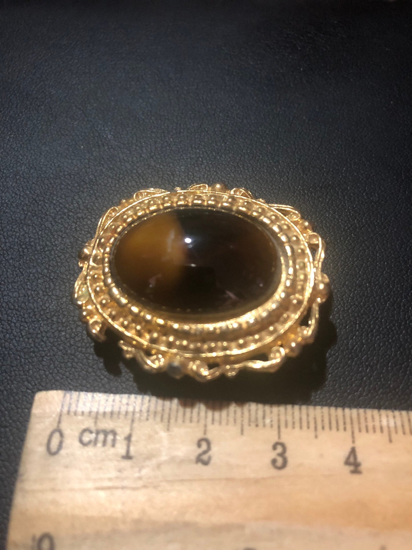 Gold Tone Celtic Scarf Ring Clip Holder faux agate brown cabochon