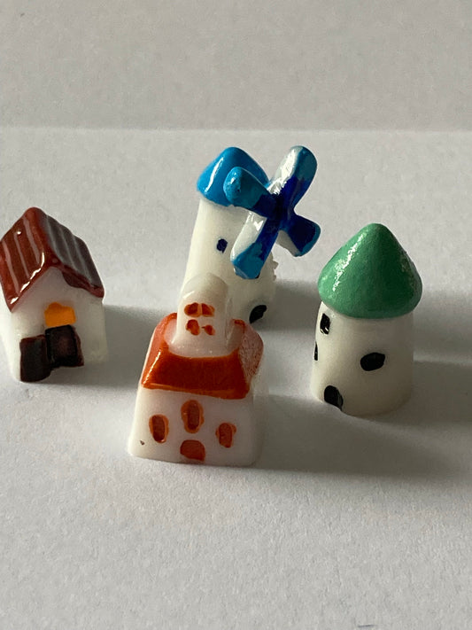 set of 4 miniature plastic country cottages windmill houses cake toppers