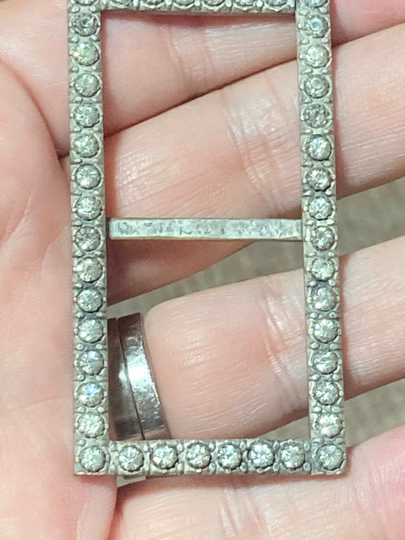 Antique 6cm rectangle Claw Set Clear Glass Diamante Belt Buckle