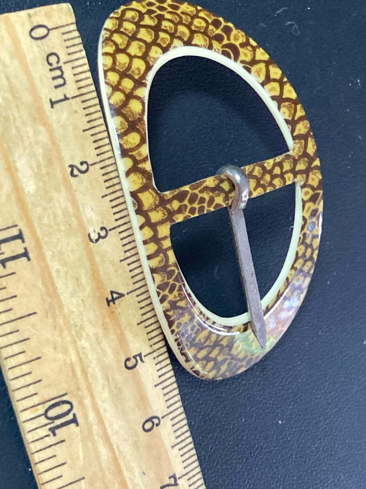 Large Vintage brown Faux snakeskin curved belt buckle 6cm for 2.5cm band