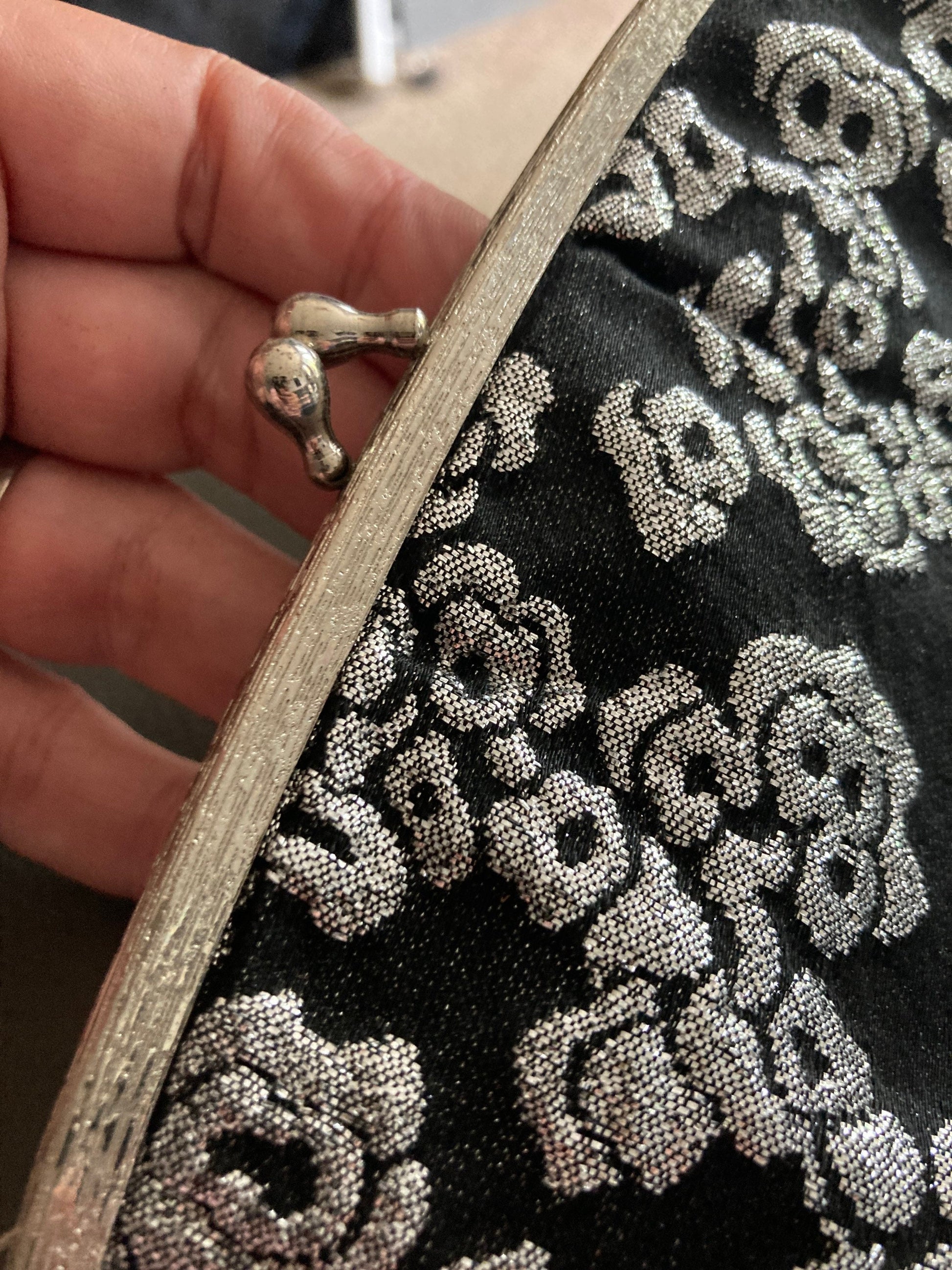 Vintage black Silver lurex party evening bag purse handbag