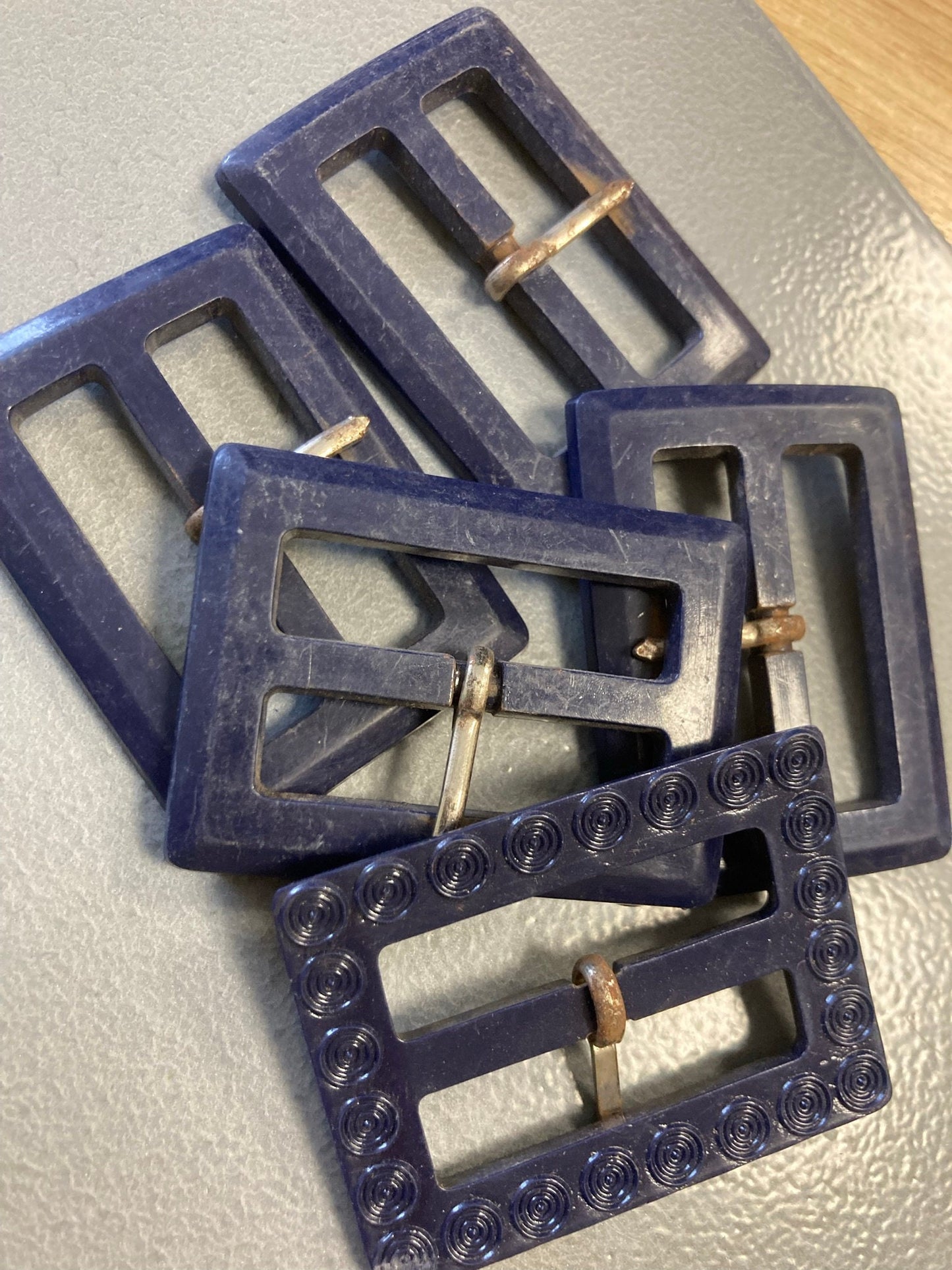 Vintage Early plastic celluloid Belt Buckles Dark French navy Blue 5cm x 4cm