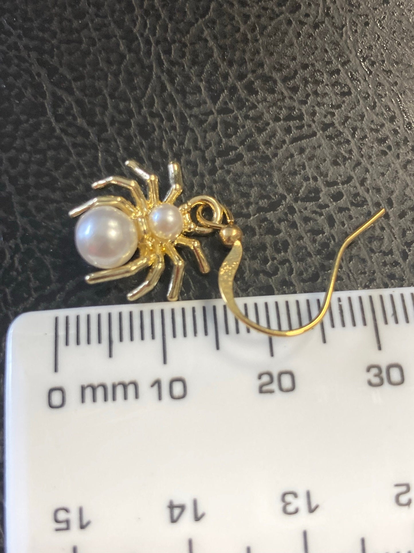 Handmade gold tone small Spooky Spider drop earrings