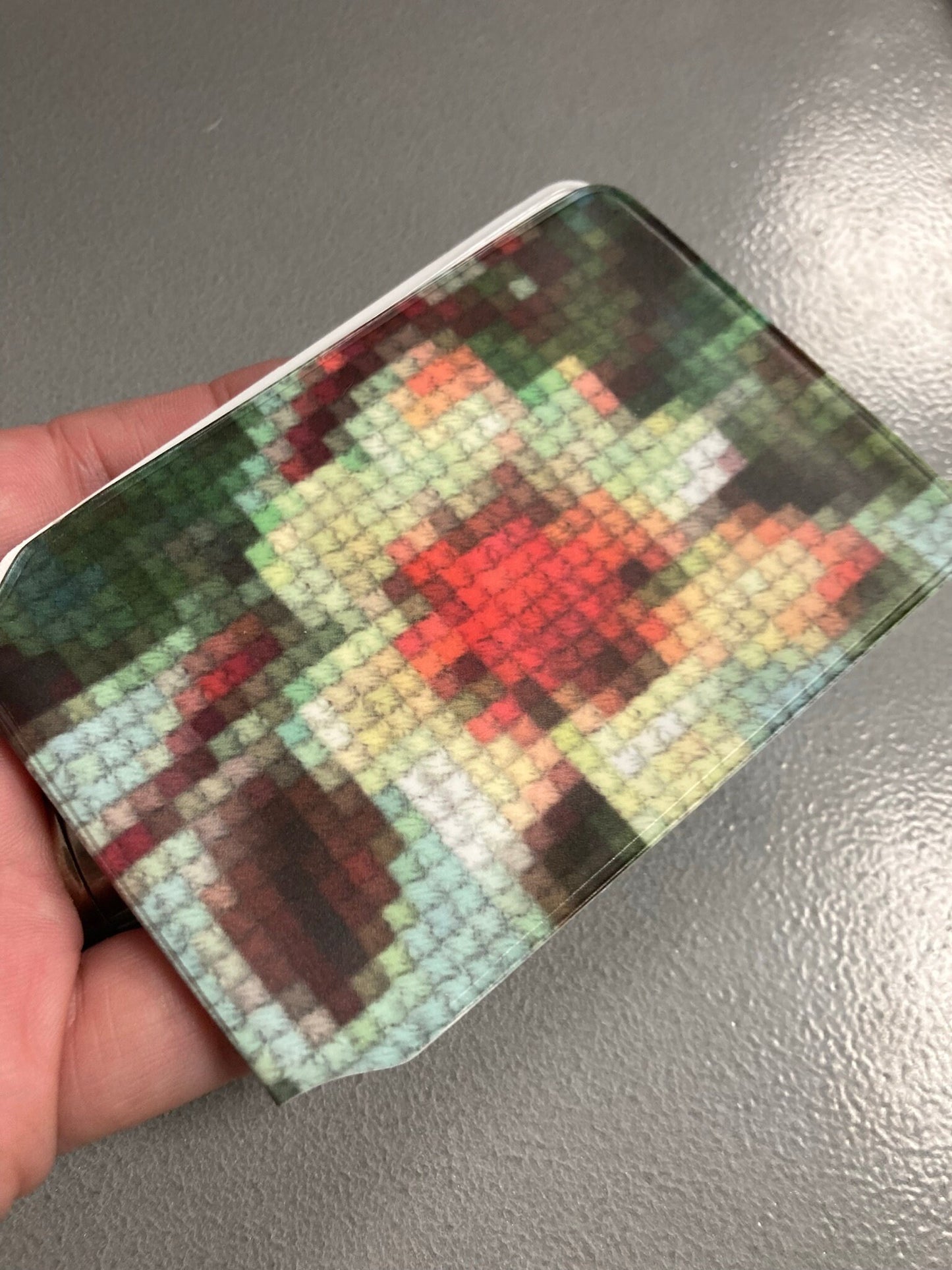 Vintage Retro KITSCH floral cross stitch plastic credit card business card case oyster card holder case