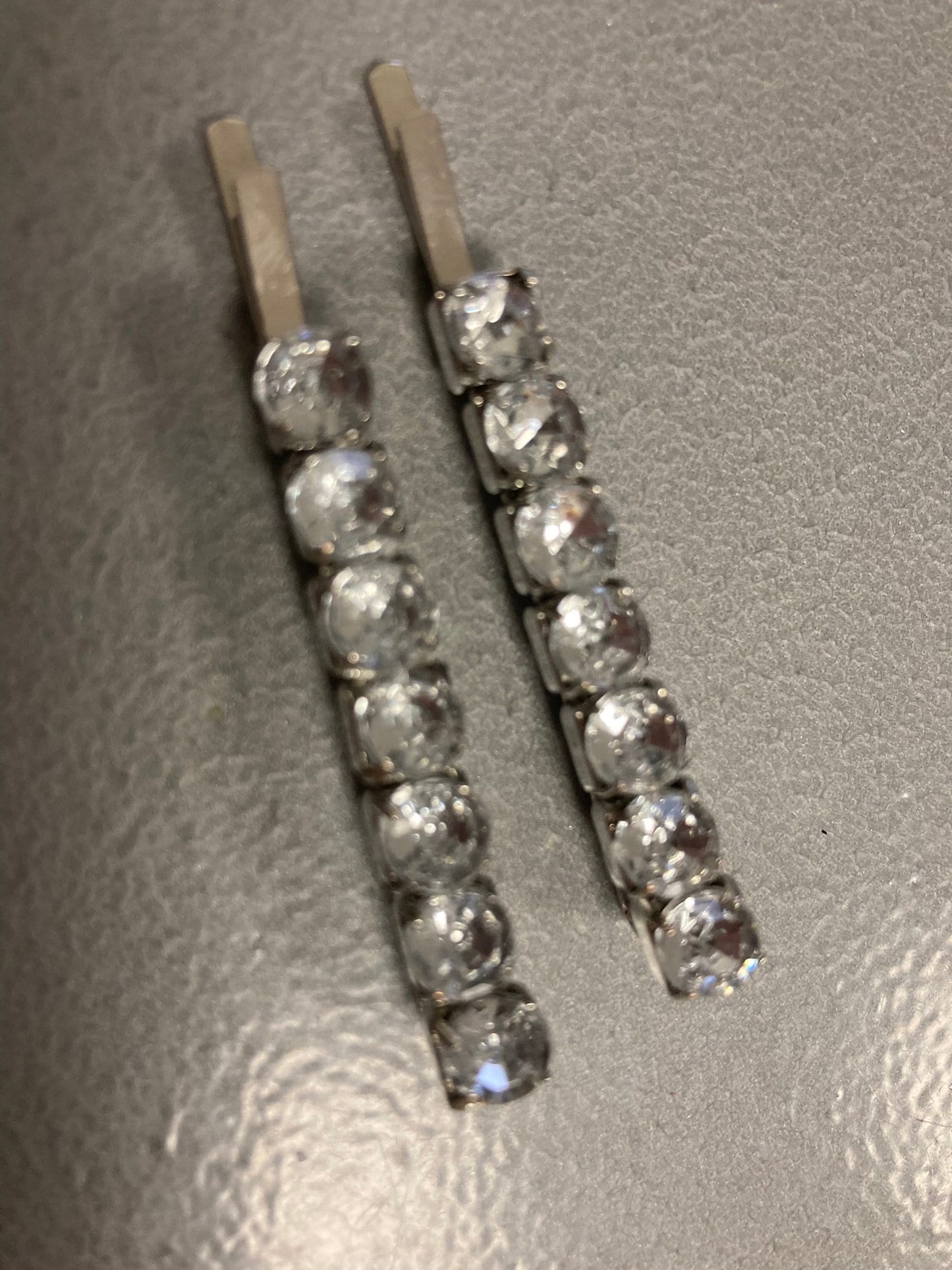 Two diamante silver tone rhinestone diamond hair slides bridal