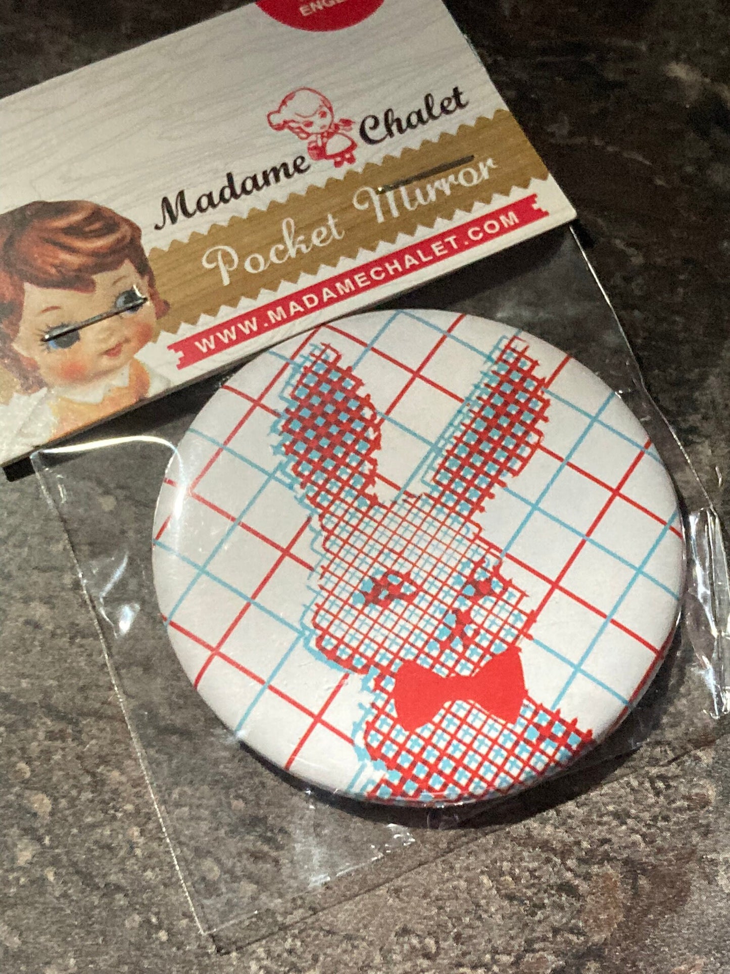 Retro kitsch small handbag purse size pocket mirror Year of the rabbit