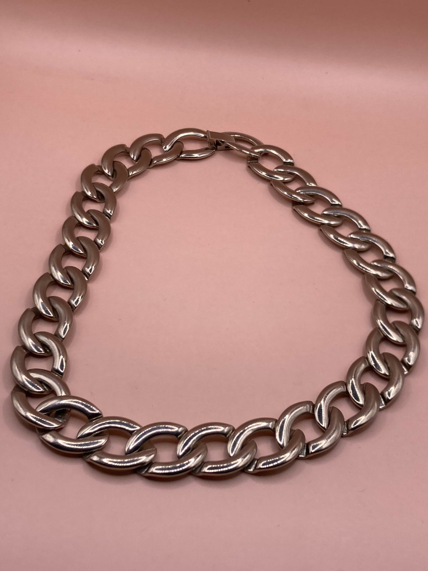 Vintage silver tone Wide chain Link Choker Collar necklace 1980s