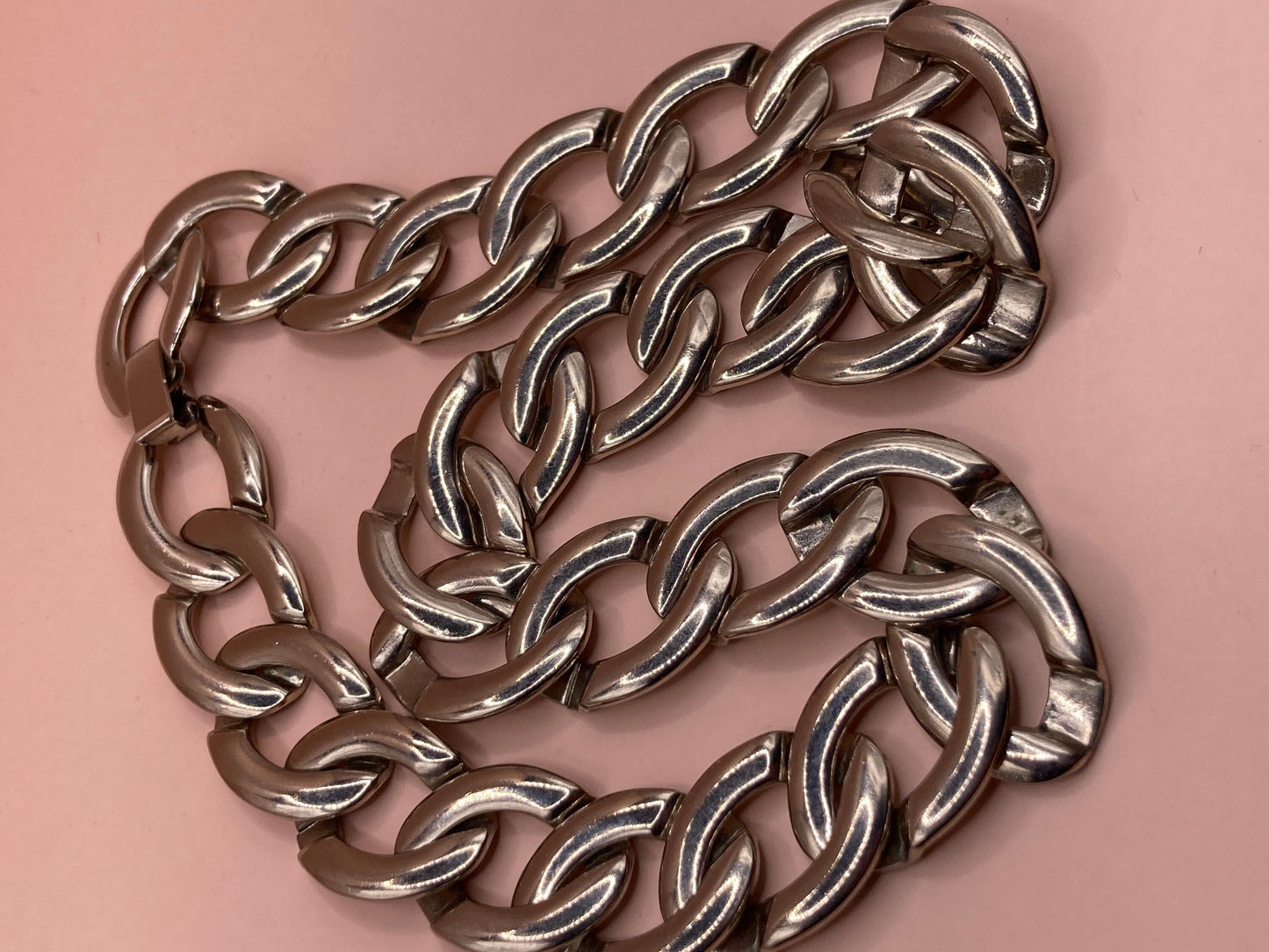 Vintage silver tone Wide chain Link Choker Collar necklace 1980s