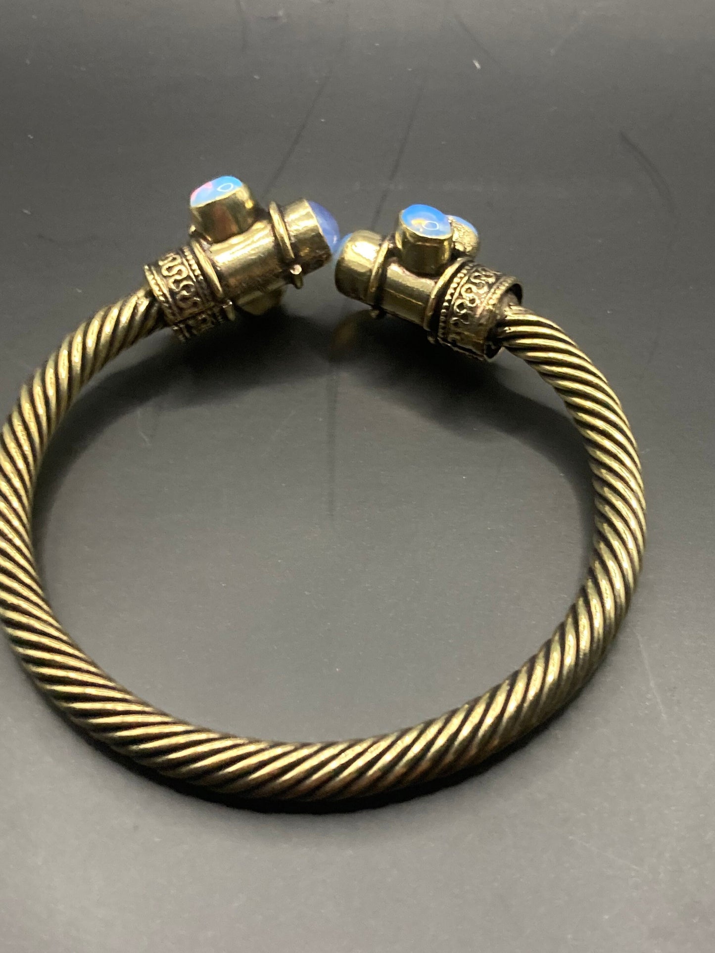 Moonstone labrodorite GEMSTONE Bangle brass gold tone cuff bracelet