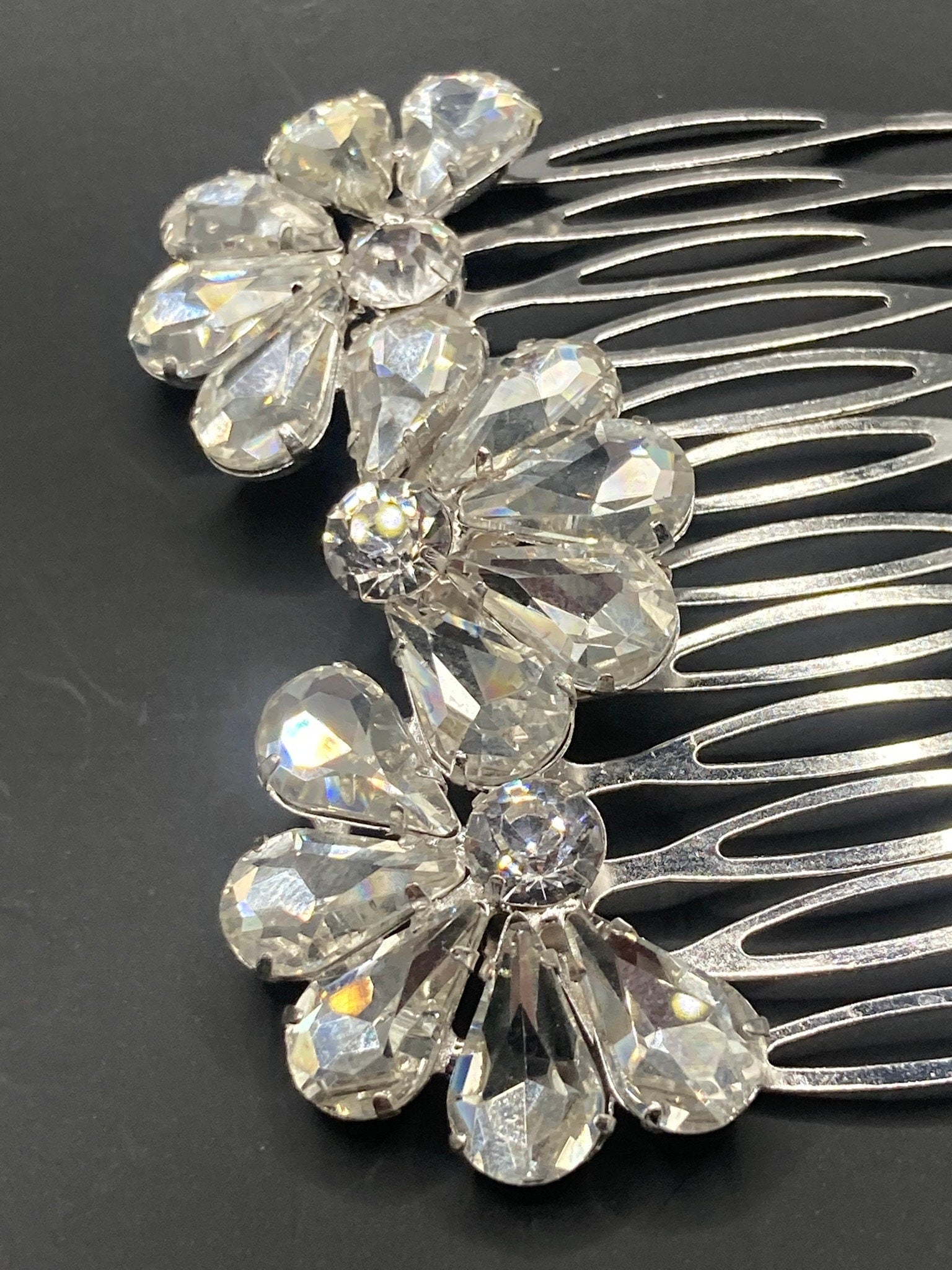 Silver clear rhinestone paste diamanté crystal hair slide clip