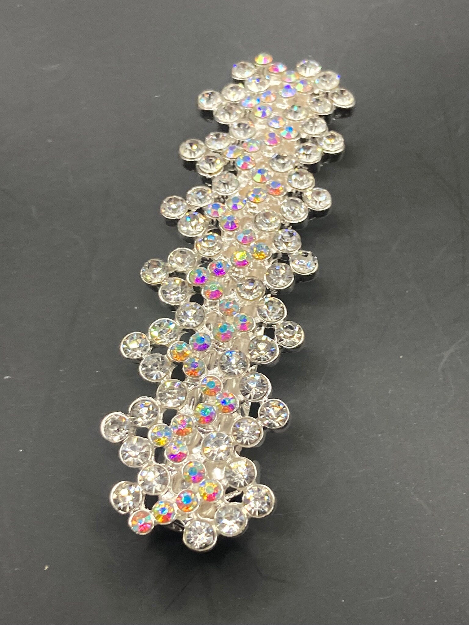 Stunning retro clear rhinestone paste diamanté diamond floral hair slide clip