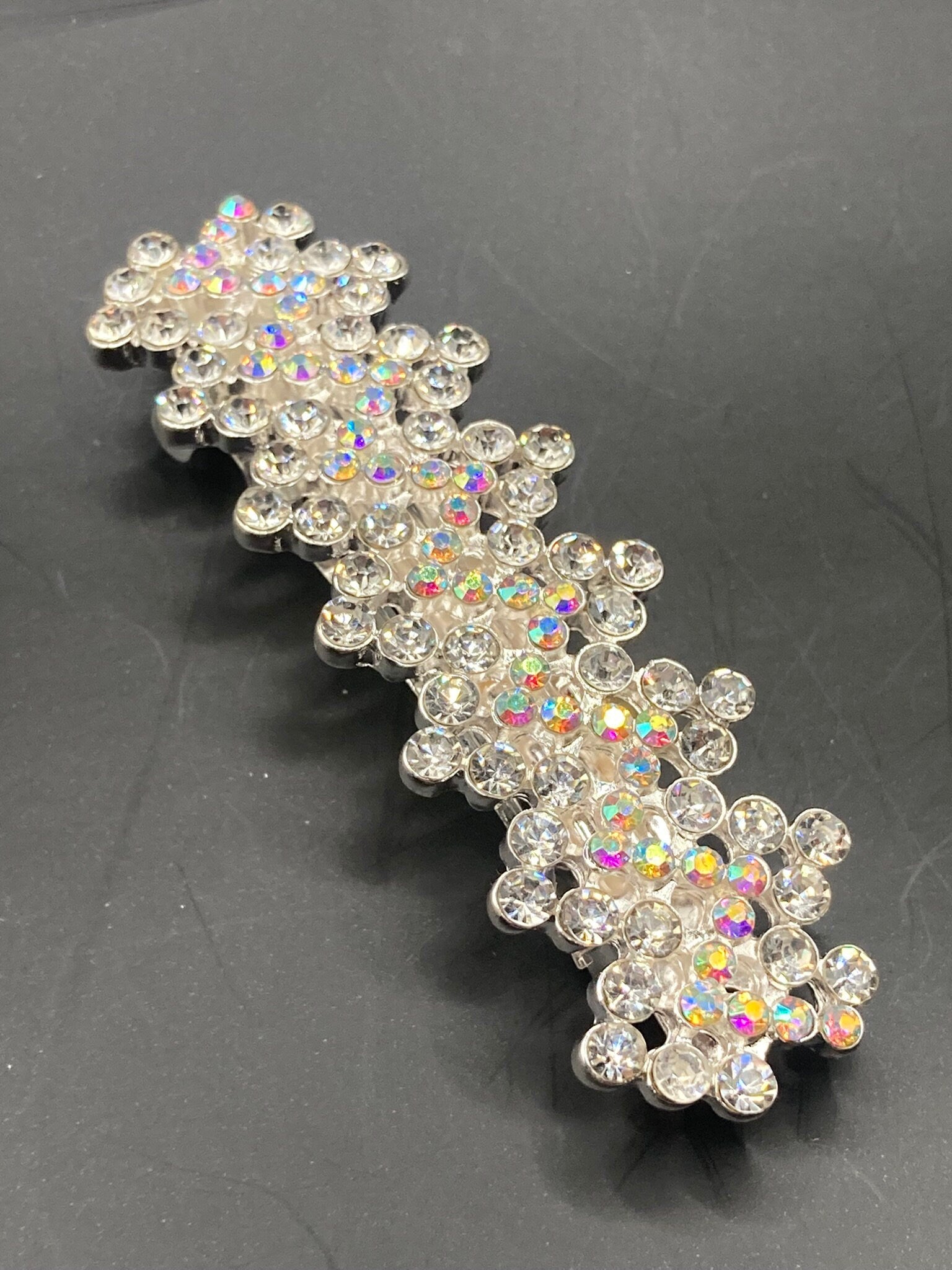 Stunning retro clear rhinestone paste diamanté diamond floral hair slide clip