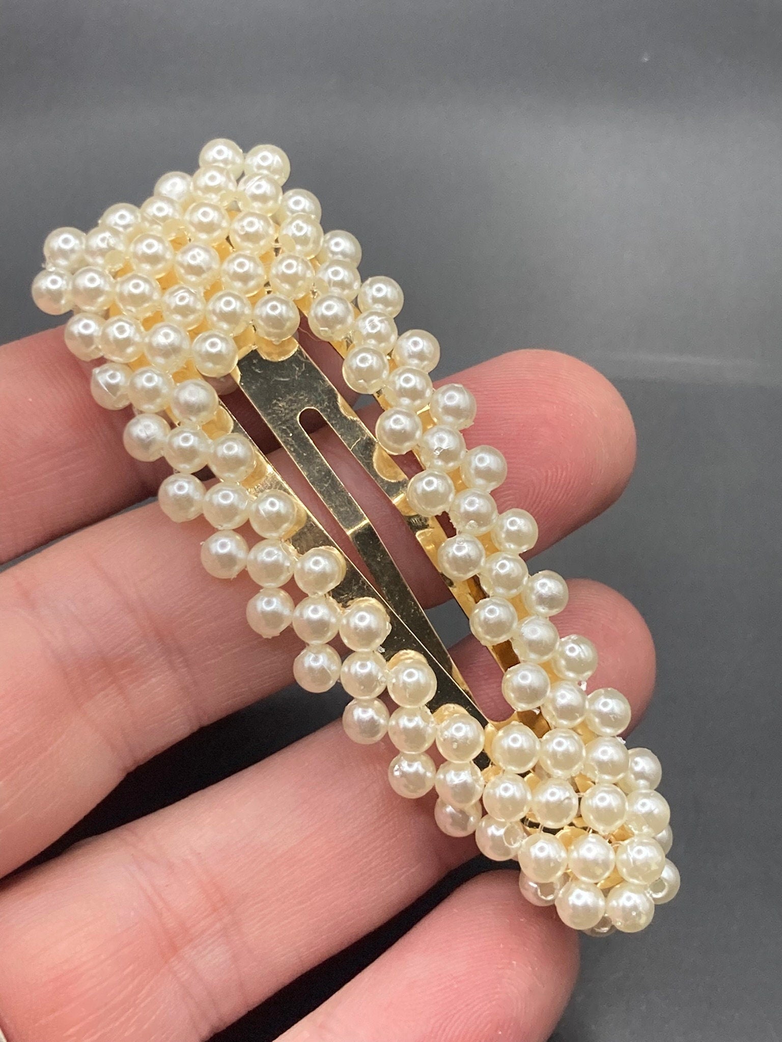 Retro faux pearl long bar Hair Clip snap clip