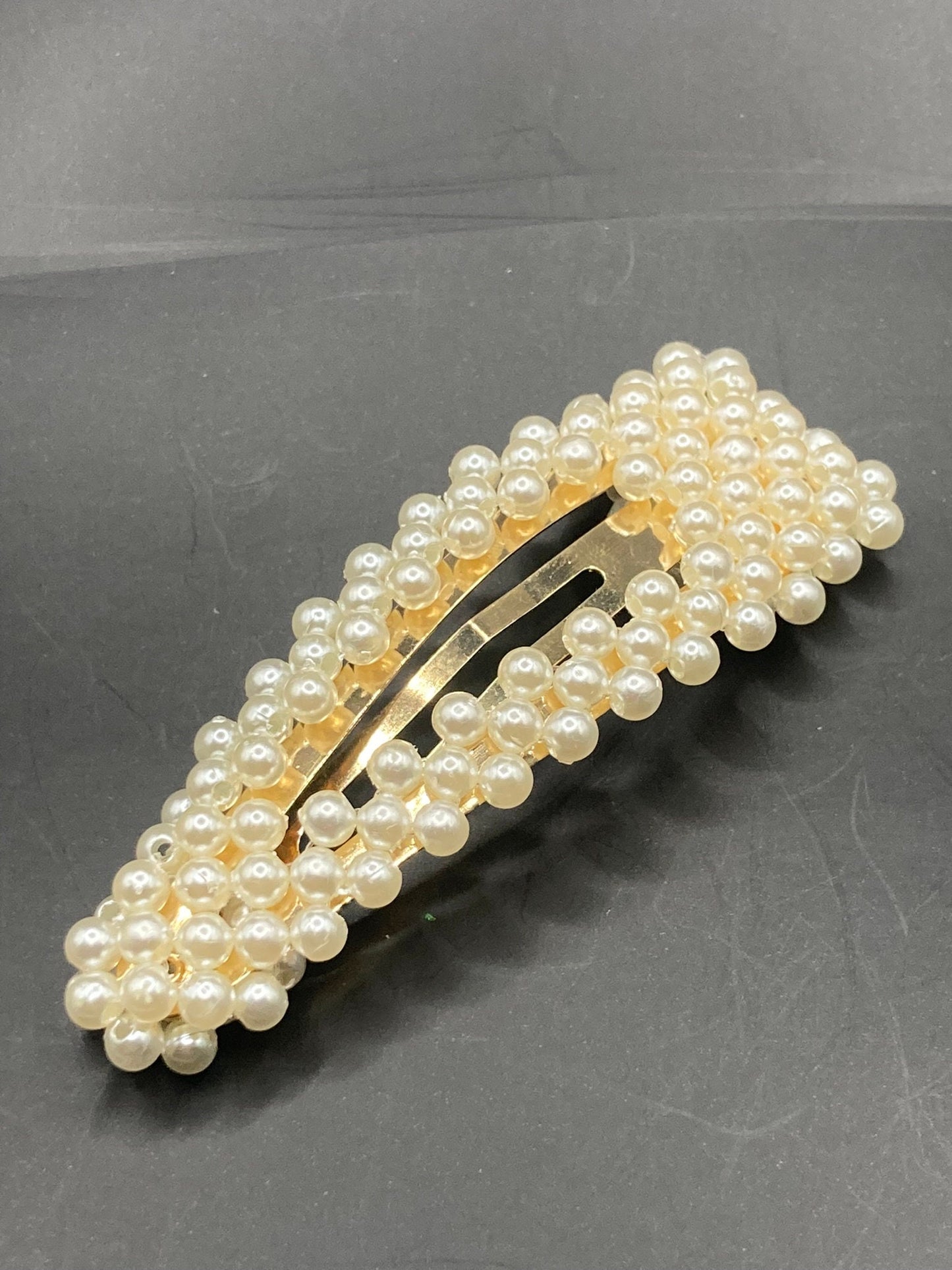 Retro faux pearl long bar Hair Clip snap clip